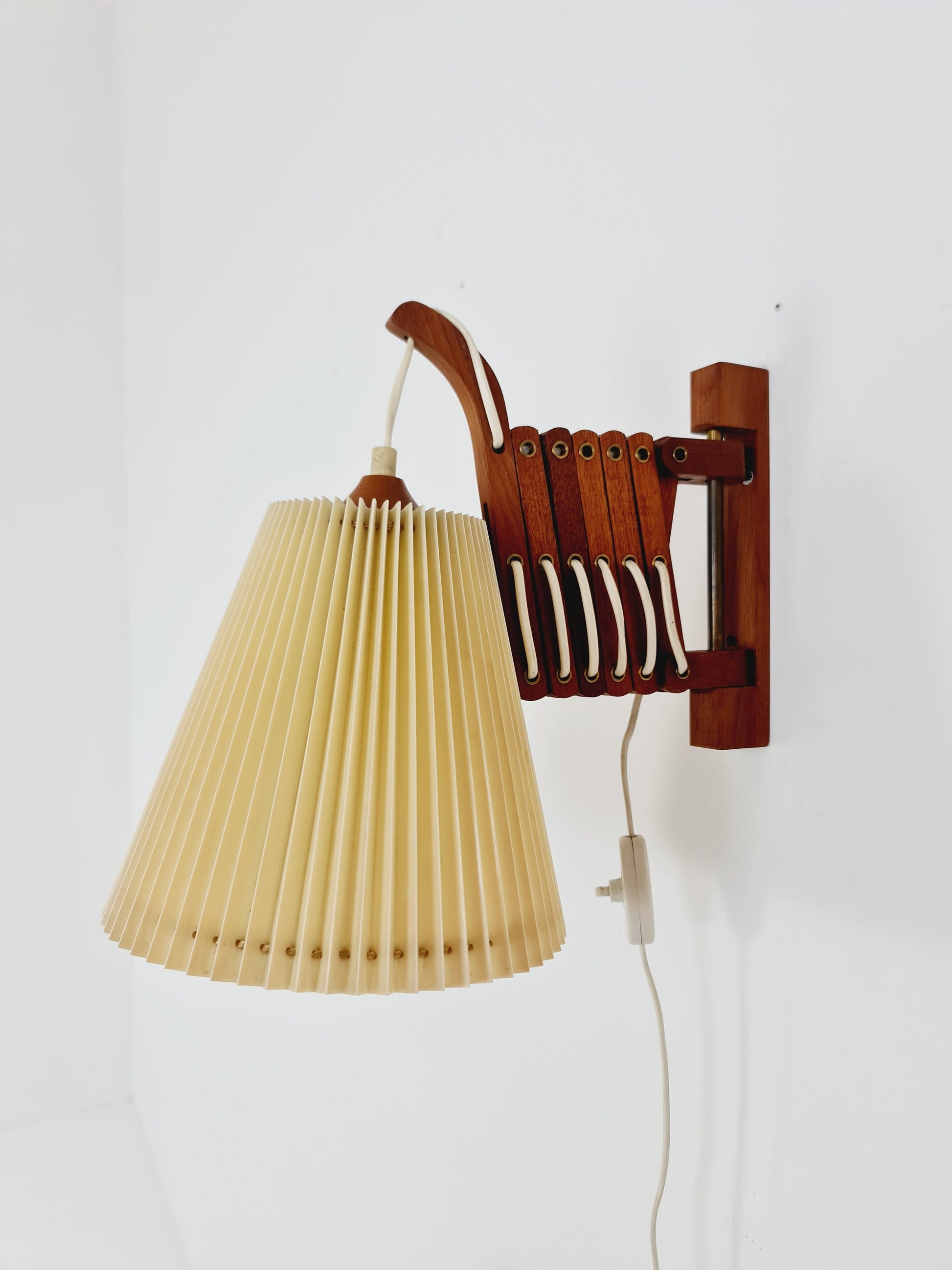 Swdish teak vintage sax wall lamp, 1960s