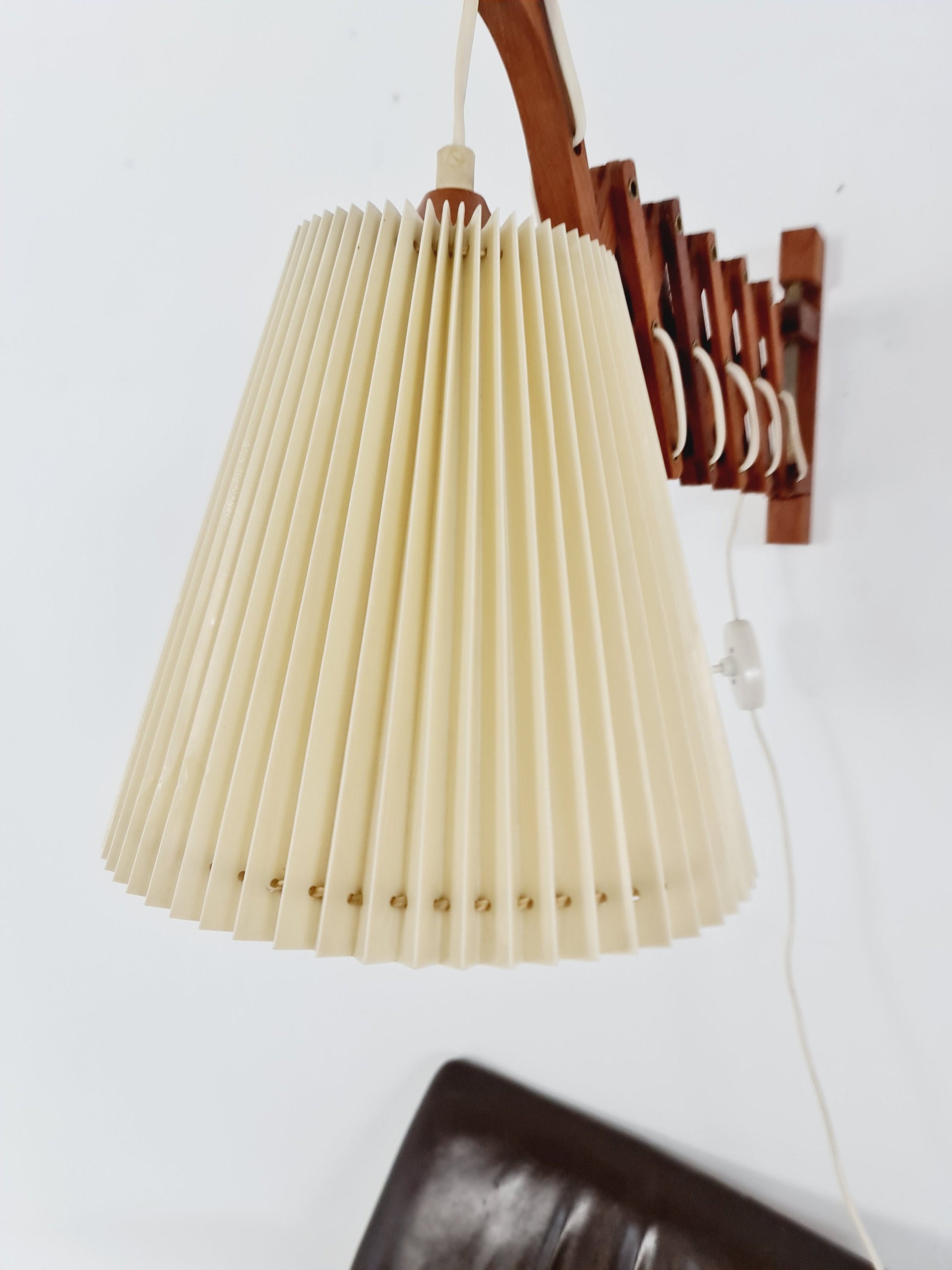 Swdish teak vintage sax wall lamp, 1960s