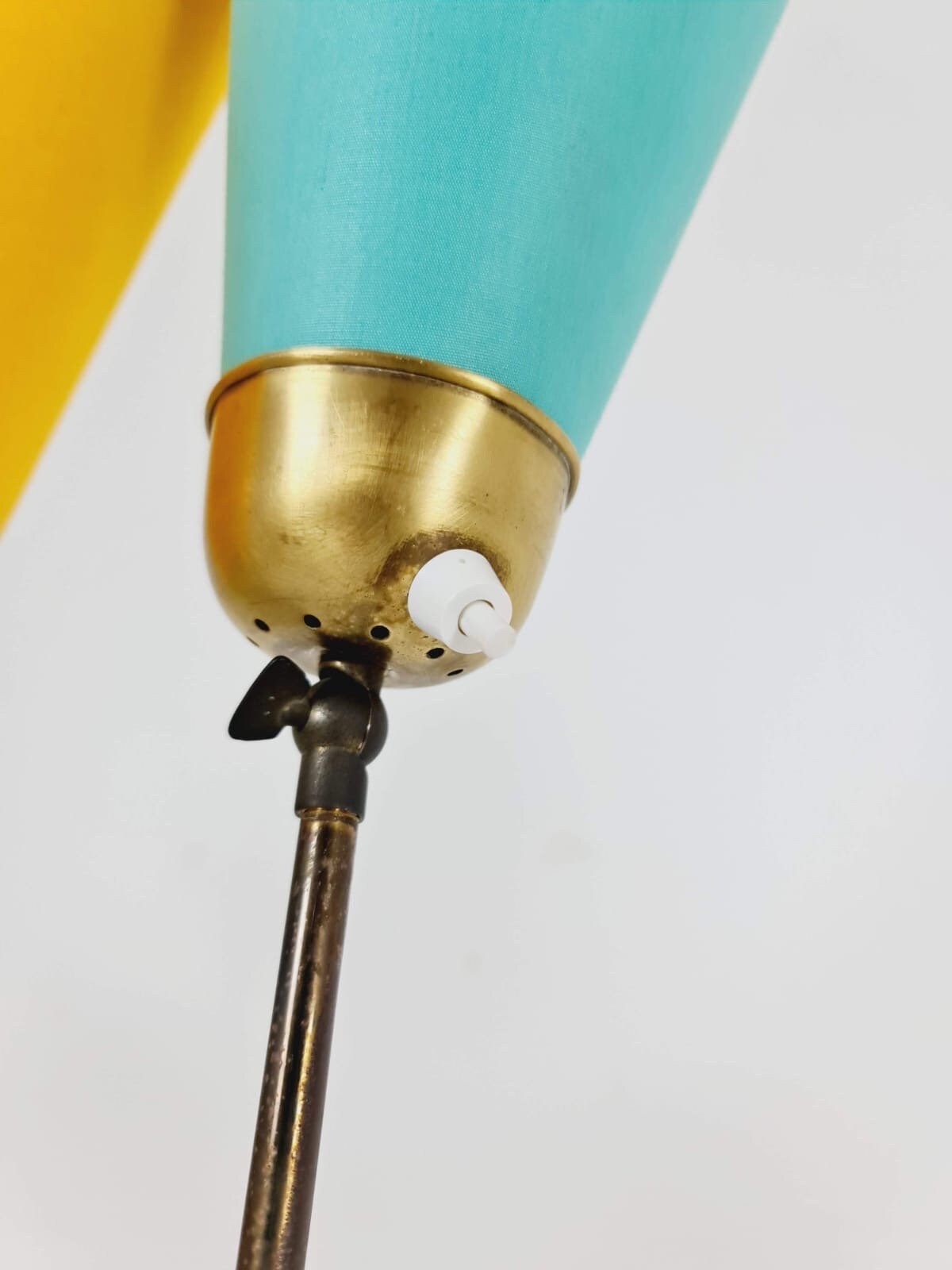 German modern three flex arms brass floor lamp, tütenlampe, 1950s