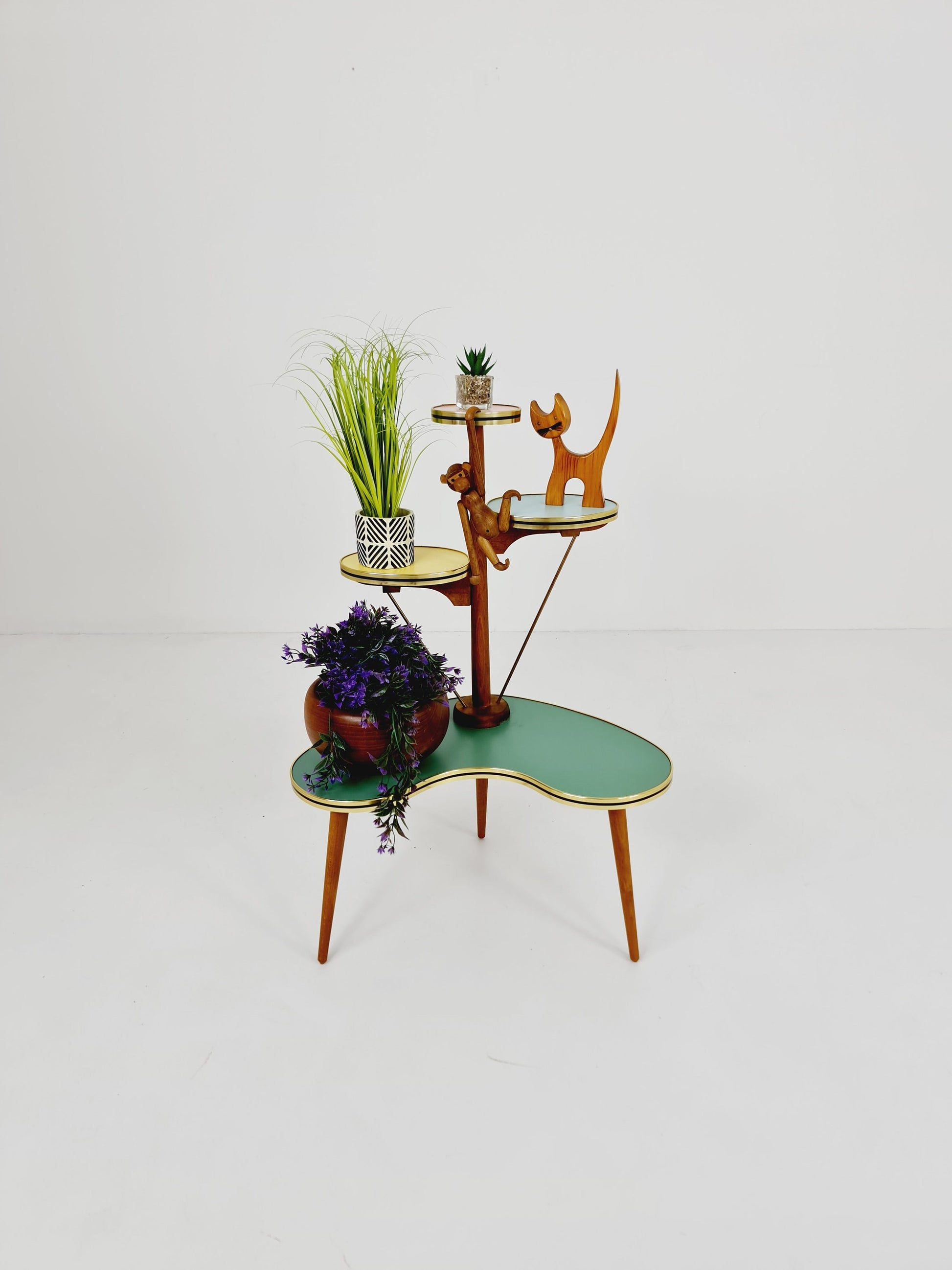 Rare Large German Plant Stand, Colorful Vintage Mid-Century Minimalist Indoor Plant Stand Side Table Retro flower table, 1950s