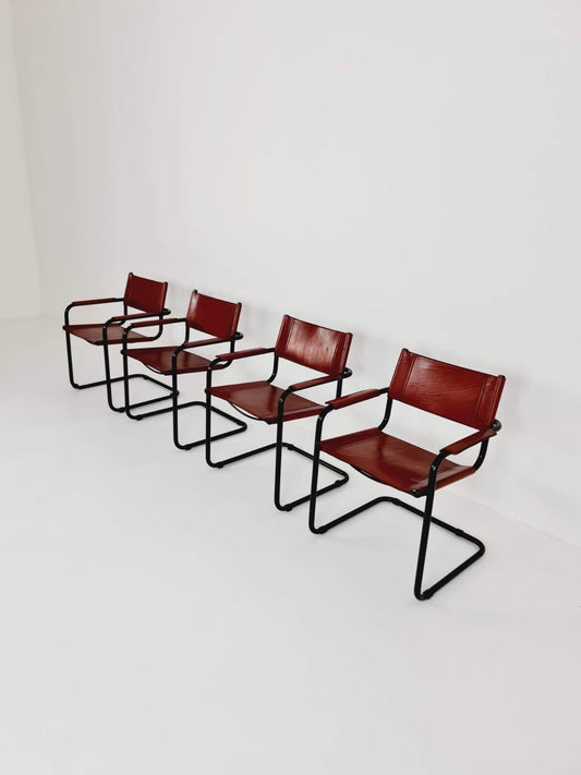 Set of 4 Model MG5 Centro Studio Desk Chairs in Dark Cognac by Mart Stam & Marcel Breuer, 1970s