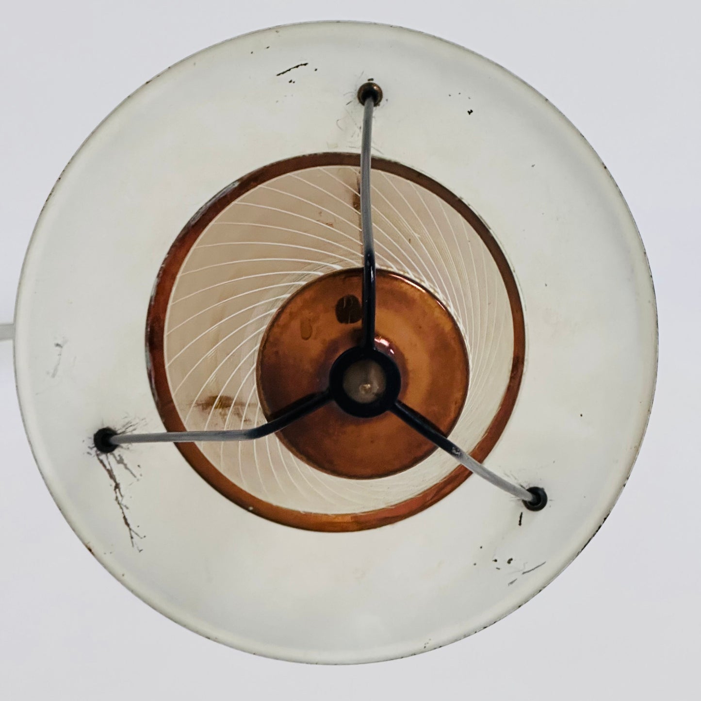 Vintage metal and opalin glass pendant lamp, 1950s