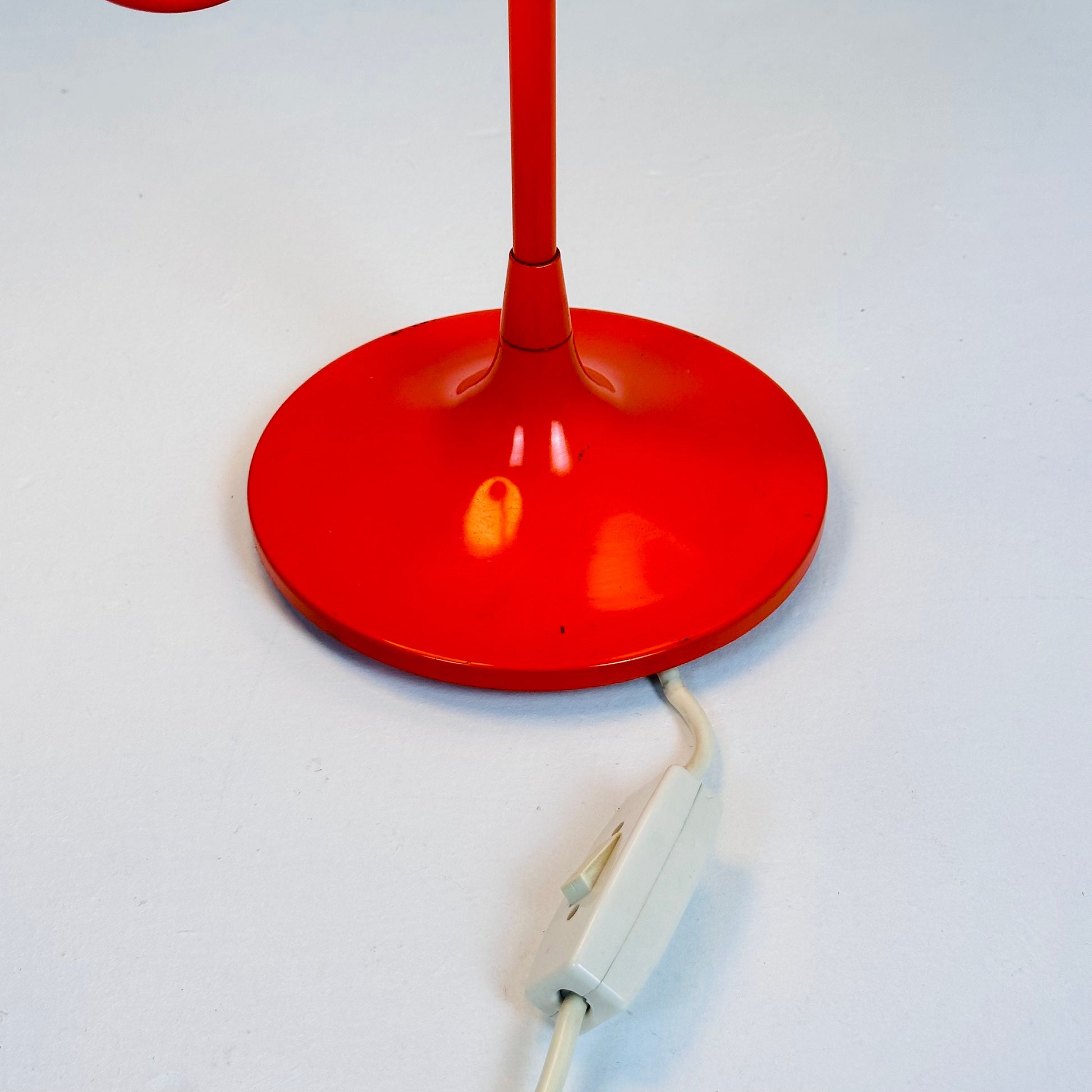 Opaline glass, orange tulip shaped base makes this stunning space age mid century table lamp . Made by Kaiser Leuchten, Germany 1970s