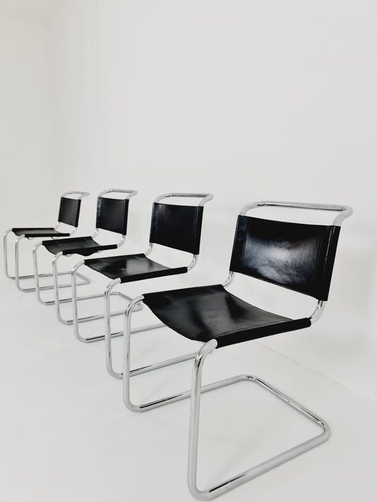set of 4 Mid-Century Vintage S33 black Chairs by Mart Stam & Marcel Breuer from Thonet 1980s