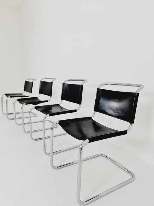 set of 4 Mid-Century Vintage S33 black Chairs by Mart Stam & Marcel Breuer from Thonet 1980s