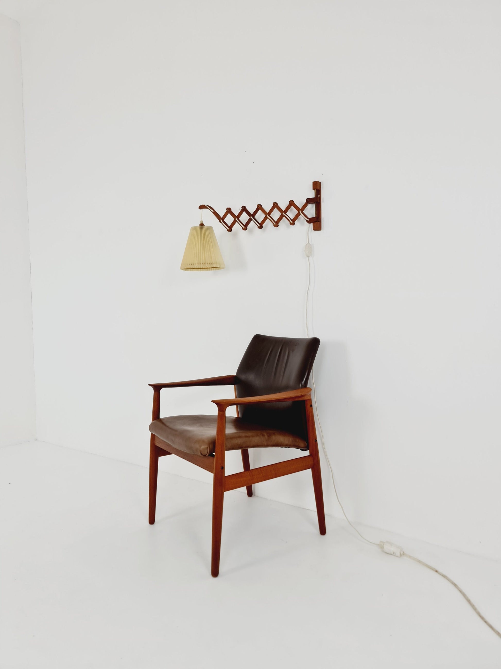 Swdish teak vintage sax wall lamp, 1960s
