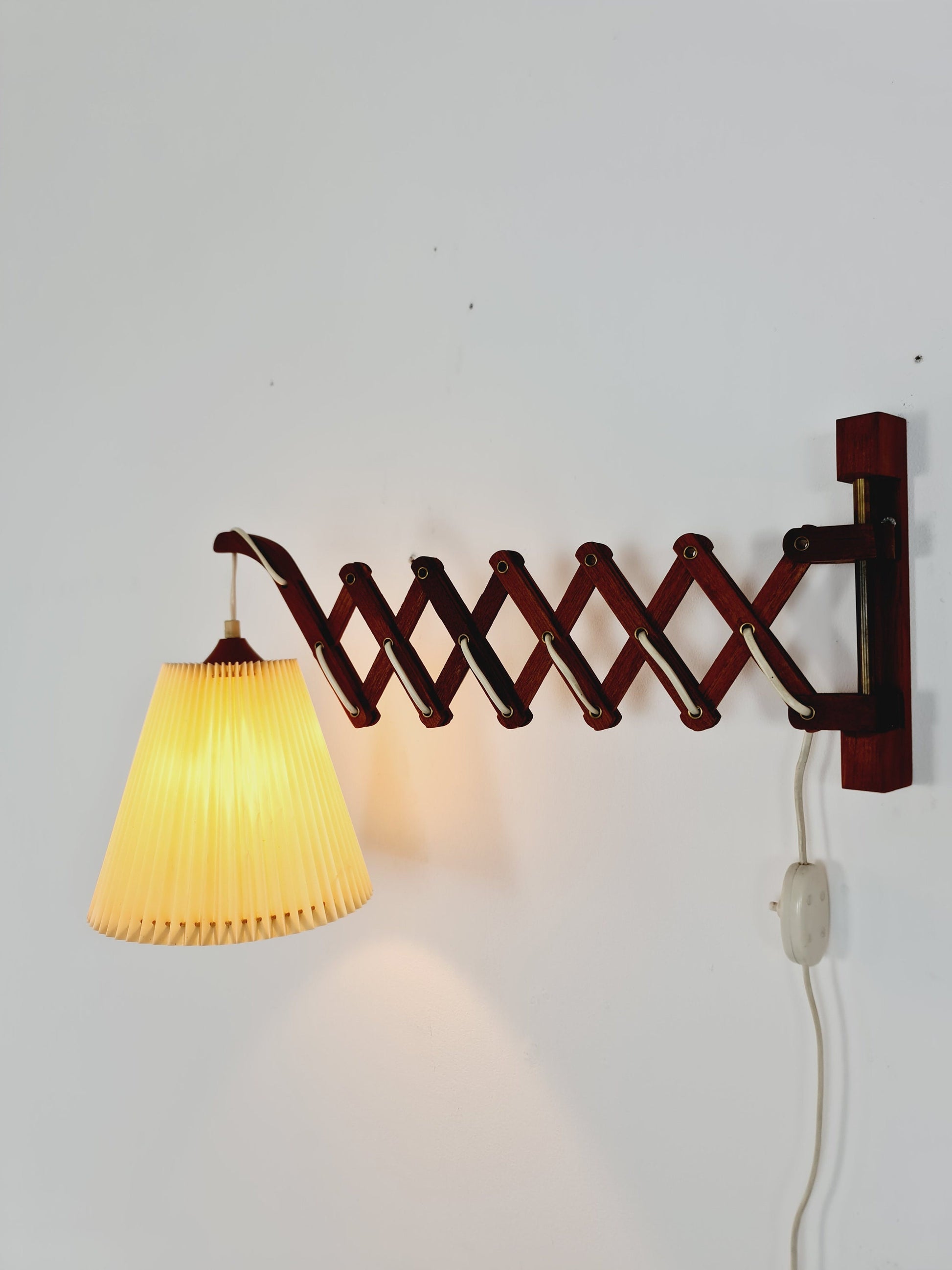 Swdish teak vintage sax wall lamp, 1960s
