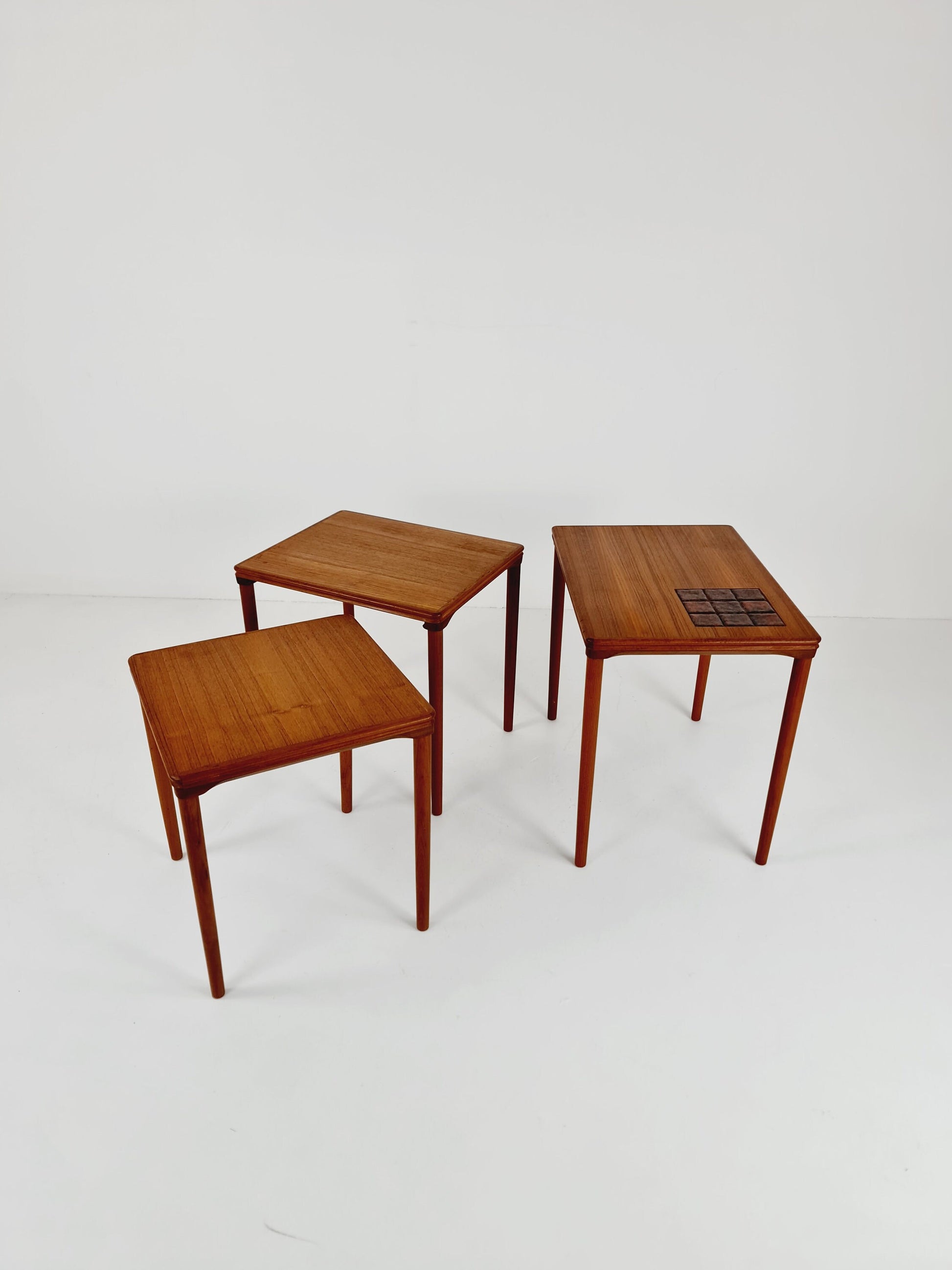 Midcentury danish teak + ceramic nesting tables/ side tables by Salin Möbler, 1960s