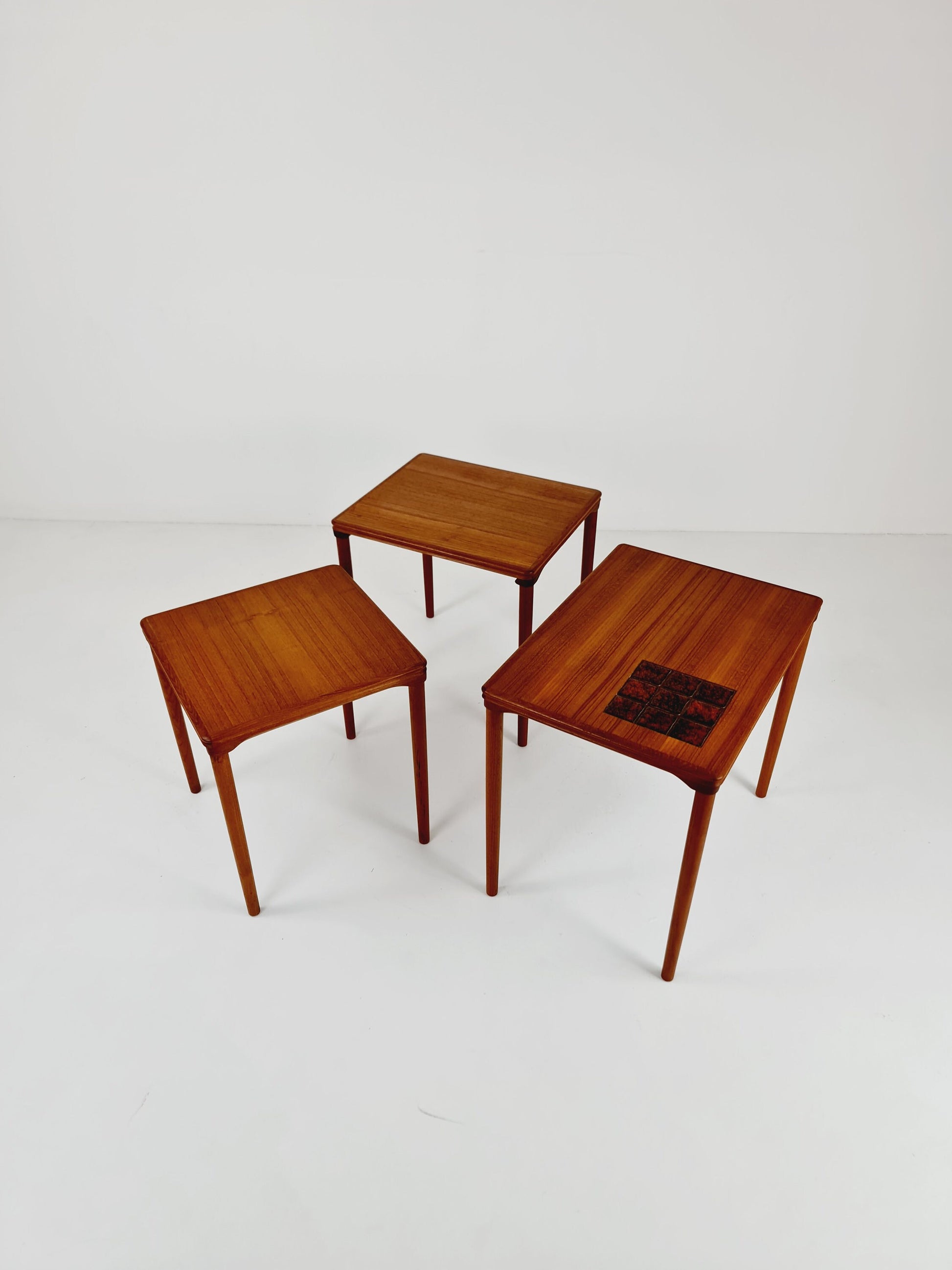 Midcentury danish teak + ceramic nesting tables/ side tables by Salin Möbler, 1960s