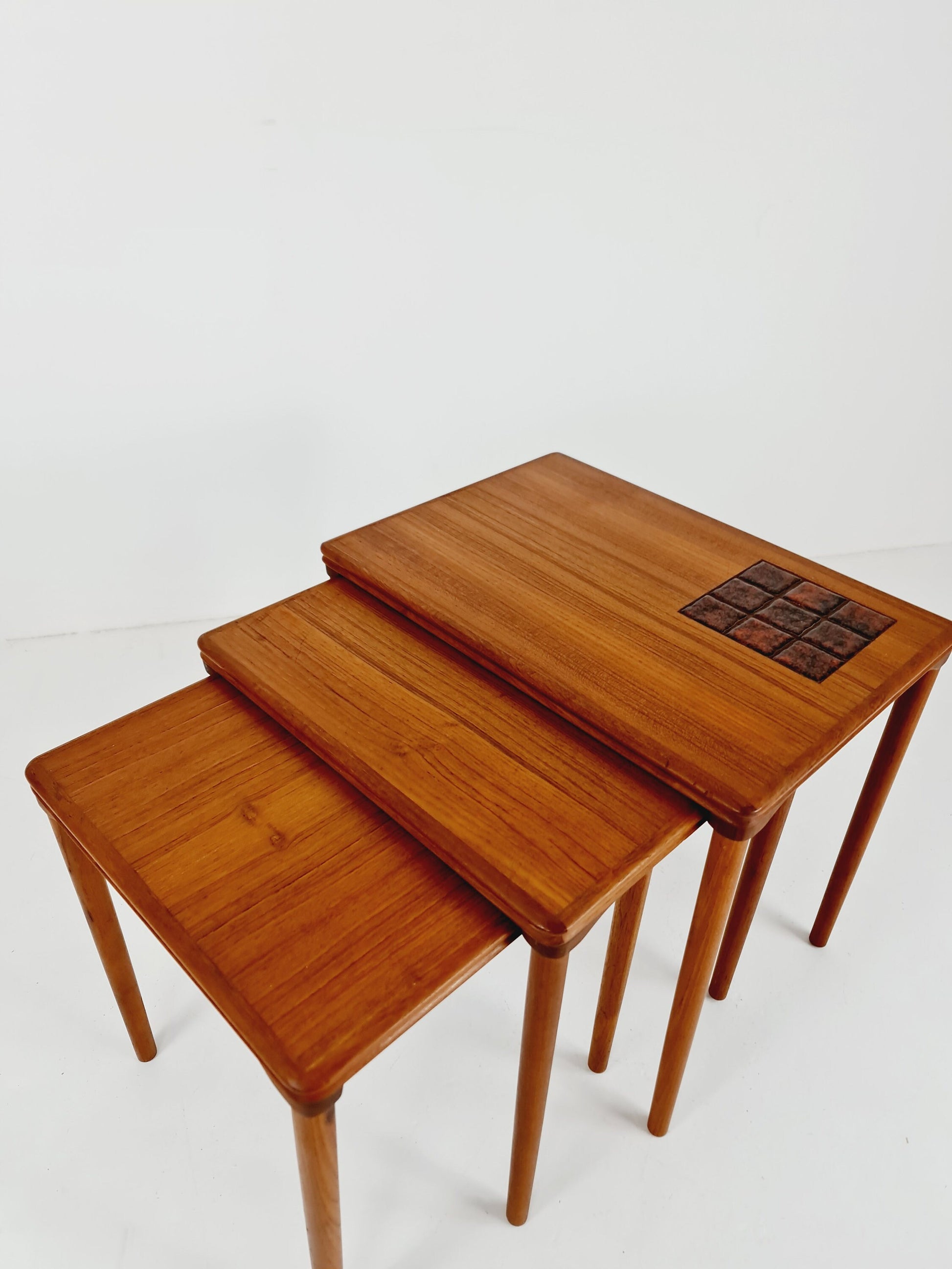 Midcentury danish teak + ceramic nesting tables/ side tables by Salin Möbler, 1960s