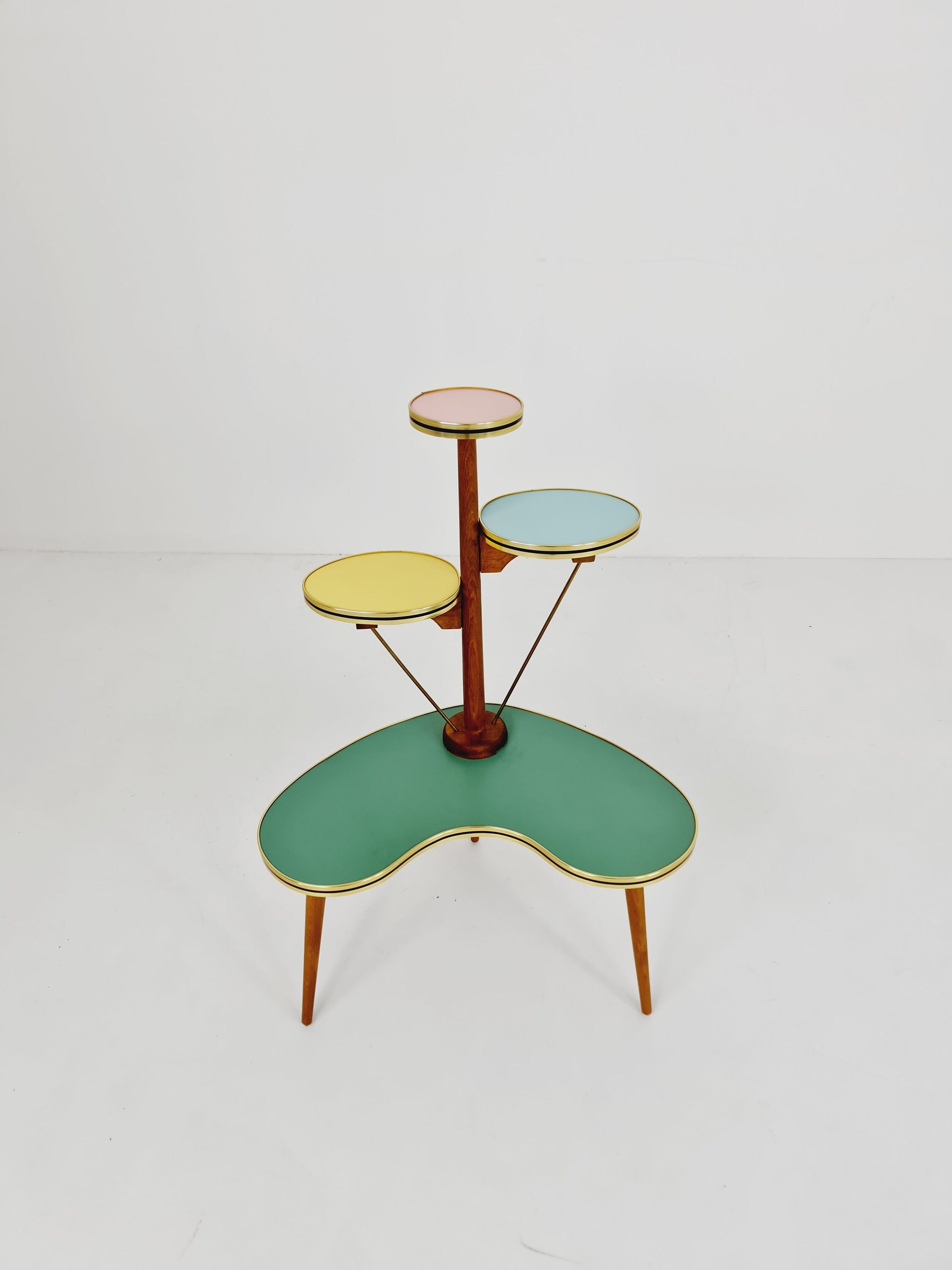 Rare Large German Plant Stand, Colorful Vintage Mid-Century Minimalist Indoor Plant Stand Side Table Retro flower table, 1950s