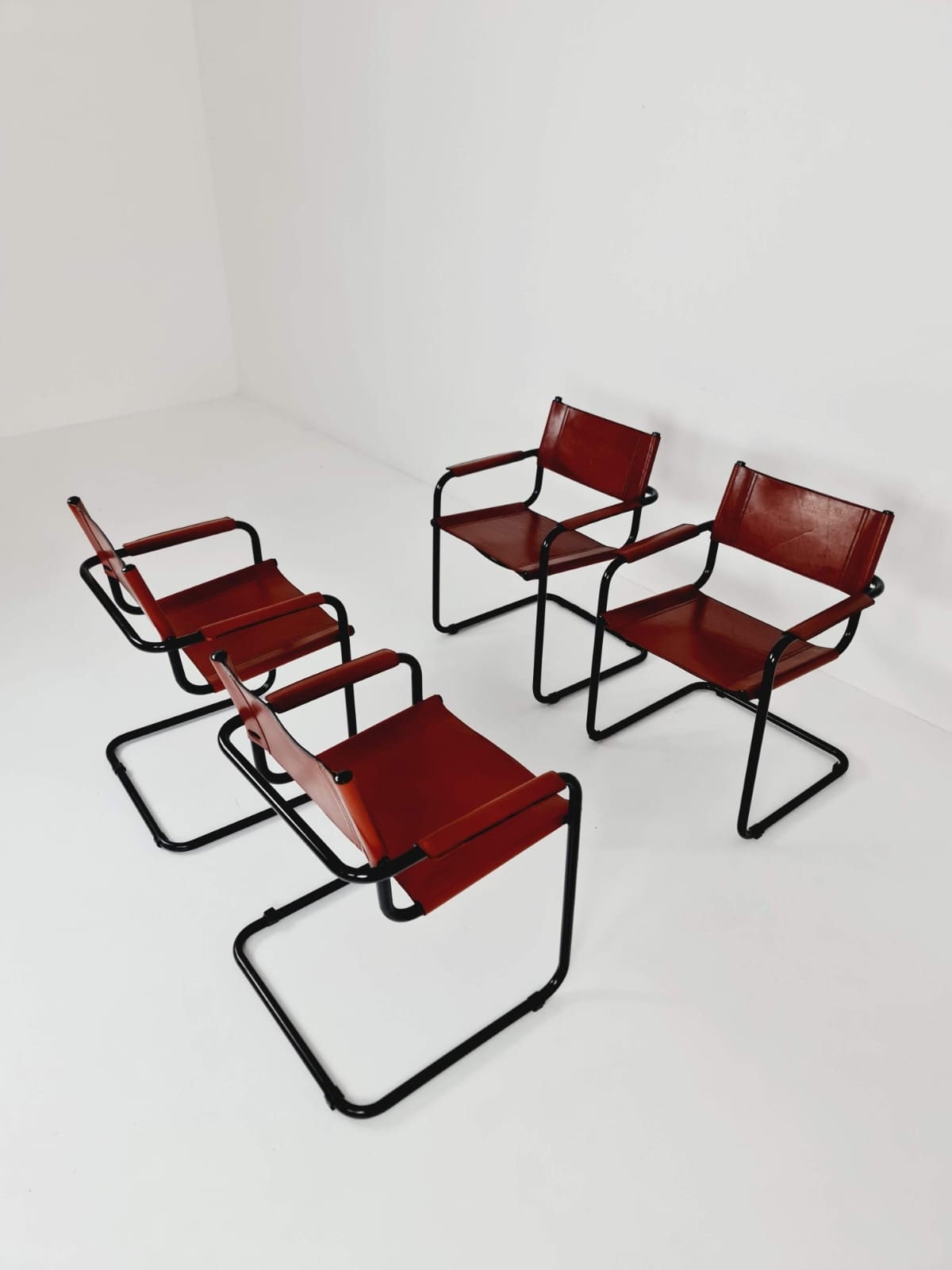 Set of 4 Model MG5 Centro Studio Desk Chairs in Dark Cognac by Mart Stam & Marcel Breuer, 1970s