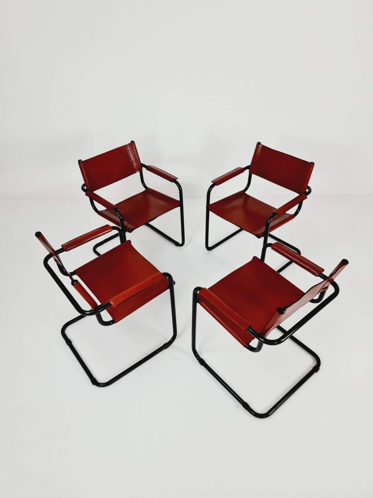 Set of 4 Model MG5 Centro Studio Desk Chairs in Dark Cognac by Mart Stam & Marcel Breuer, 1970s