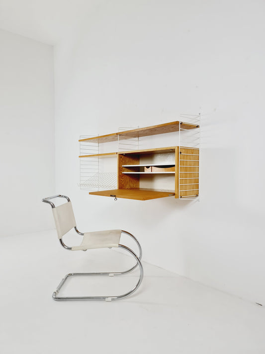 Wall-mounted original Swedish string shelf-system, bookcase cabinet Oak by Nils & Kajsa Strinning, 1960s