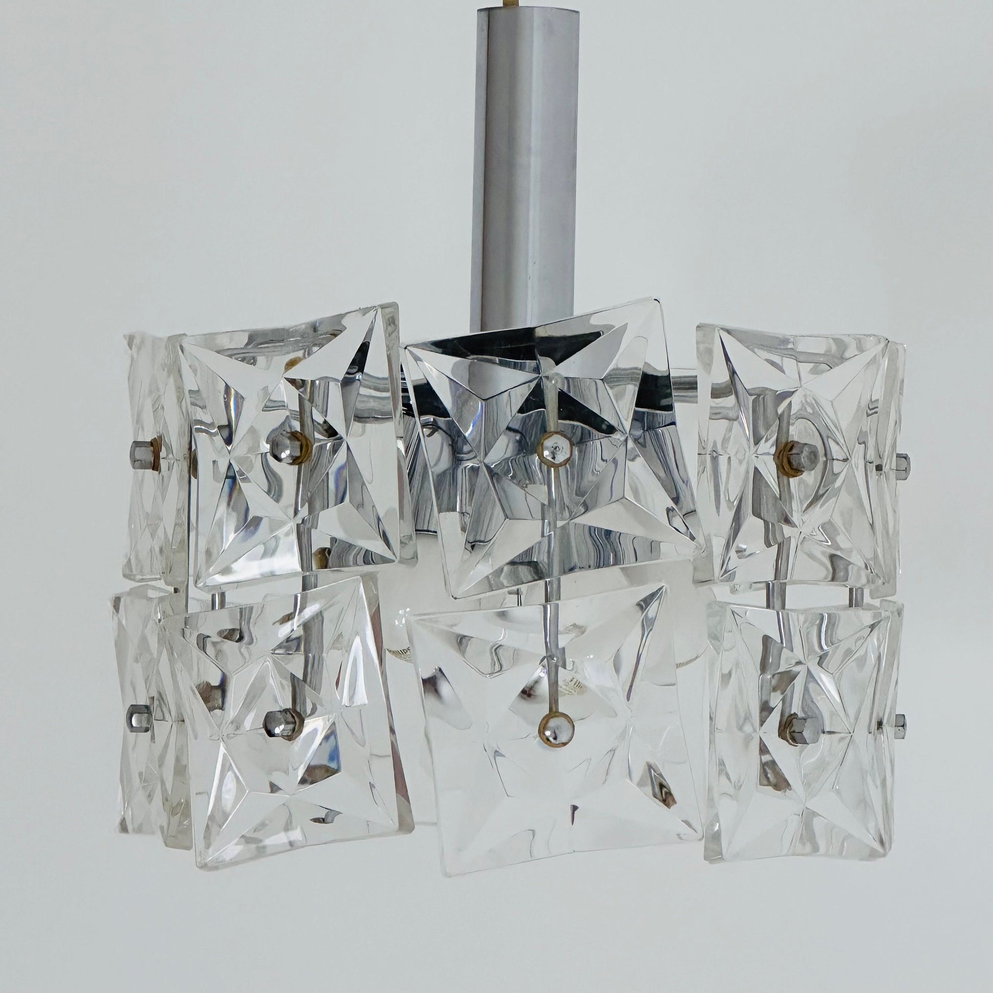 Mid-Century Crystal Glass & Chrome Pendant Lamp from Kinkeldey, 1960s