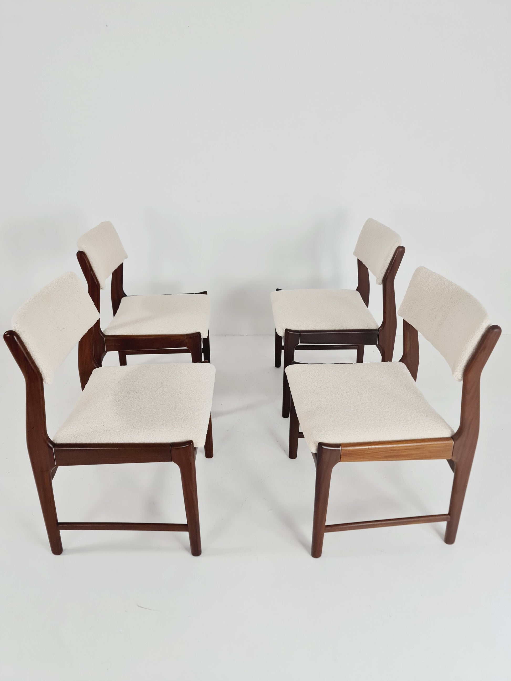 Mid century German teak ,Teddy fabric Dining Chair by De Coene , 1960s, set of 4