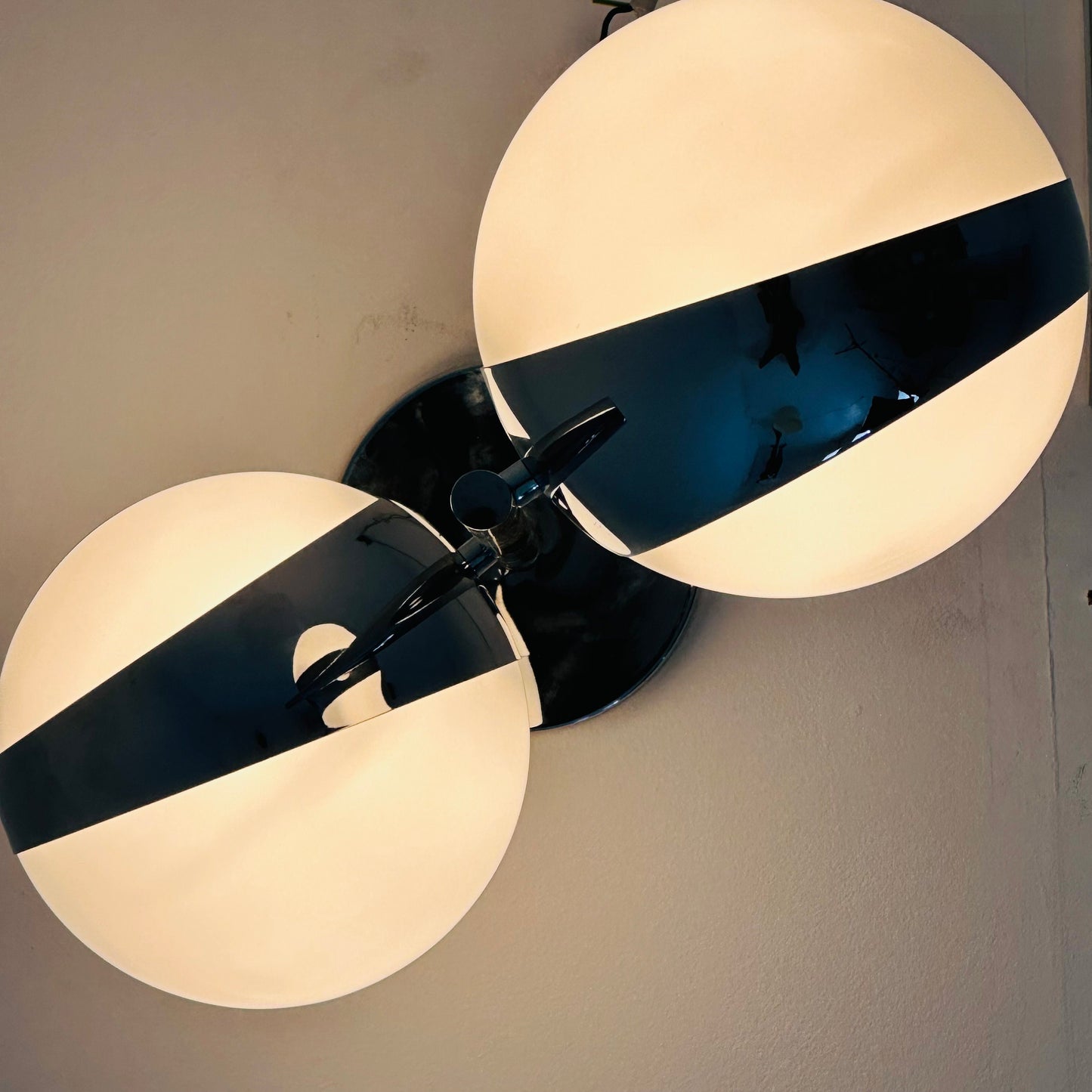 Vintage Gino Sarfatti Style Space Age 2 Glass ceiling Lamp, 1970s Italy