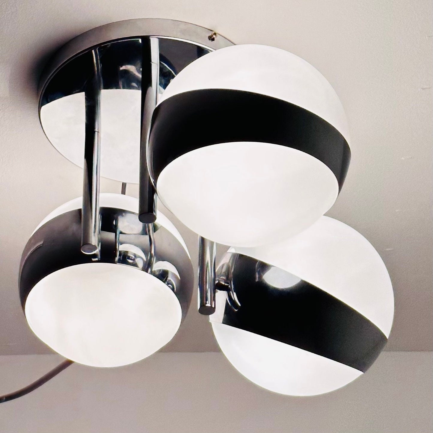 Vintage Gino Sarfatti Style Space Age 3 Glass ceiling Lamp, 1970s Italy