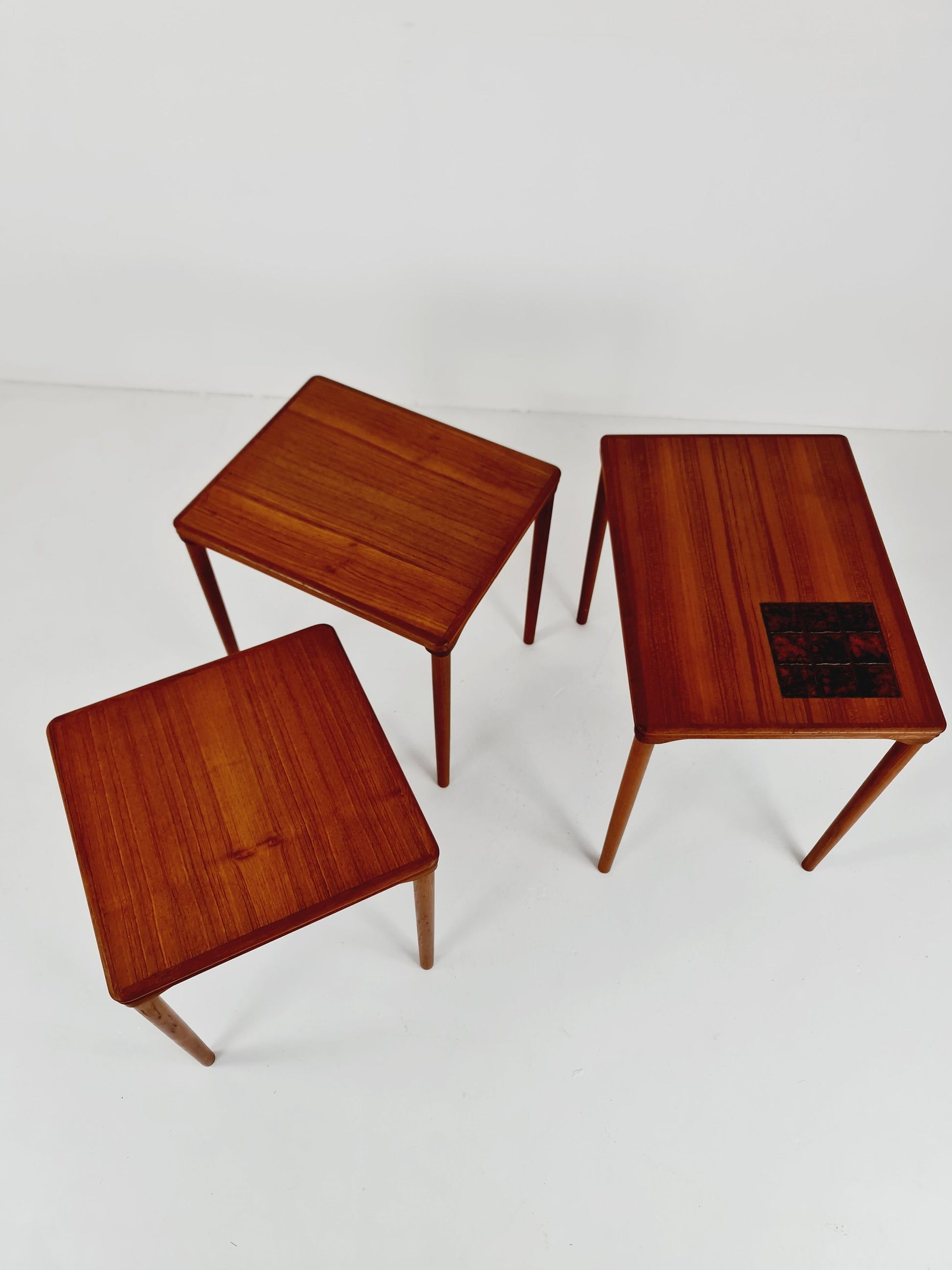 Midcentury danish teak + ceramic nesting tables/ side tables by Salin Möbler, 1960s