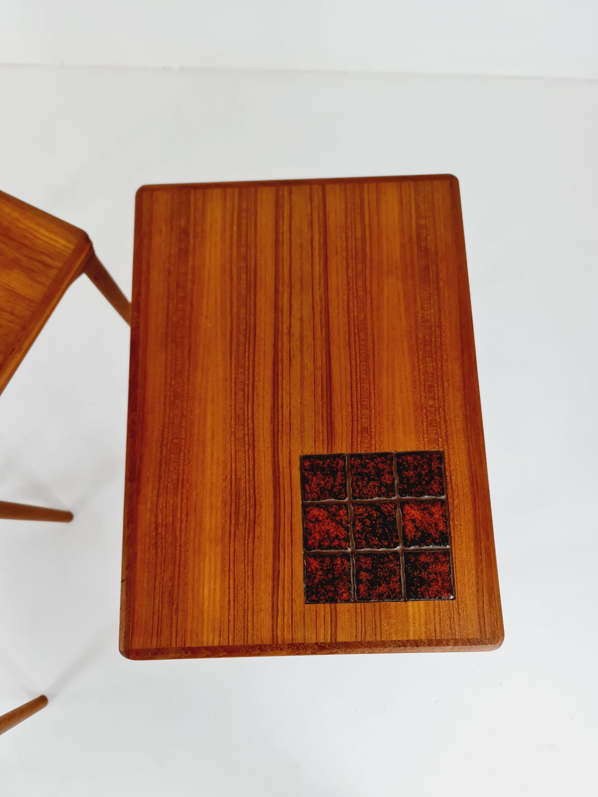 Midcentury danish teak + ceramic nesting tables/ side tables by Salin Möbler, 1960s