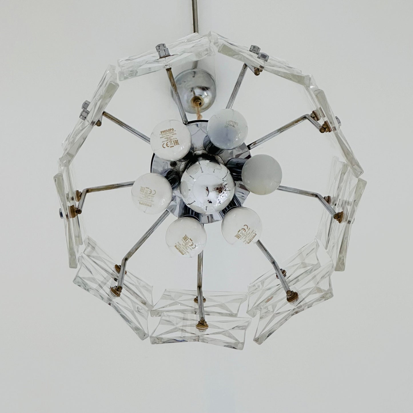 Mid-Century Crystal Glass & Chrome Pendant Lamp from Kinkeldey, 1960s