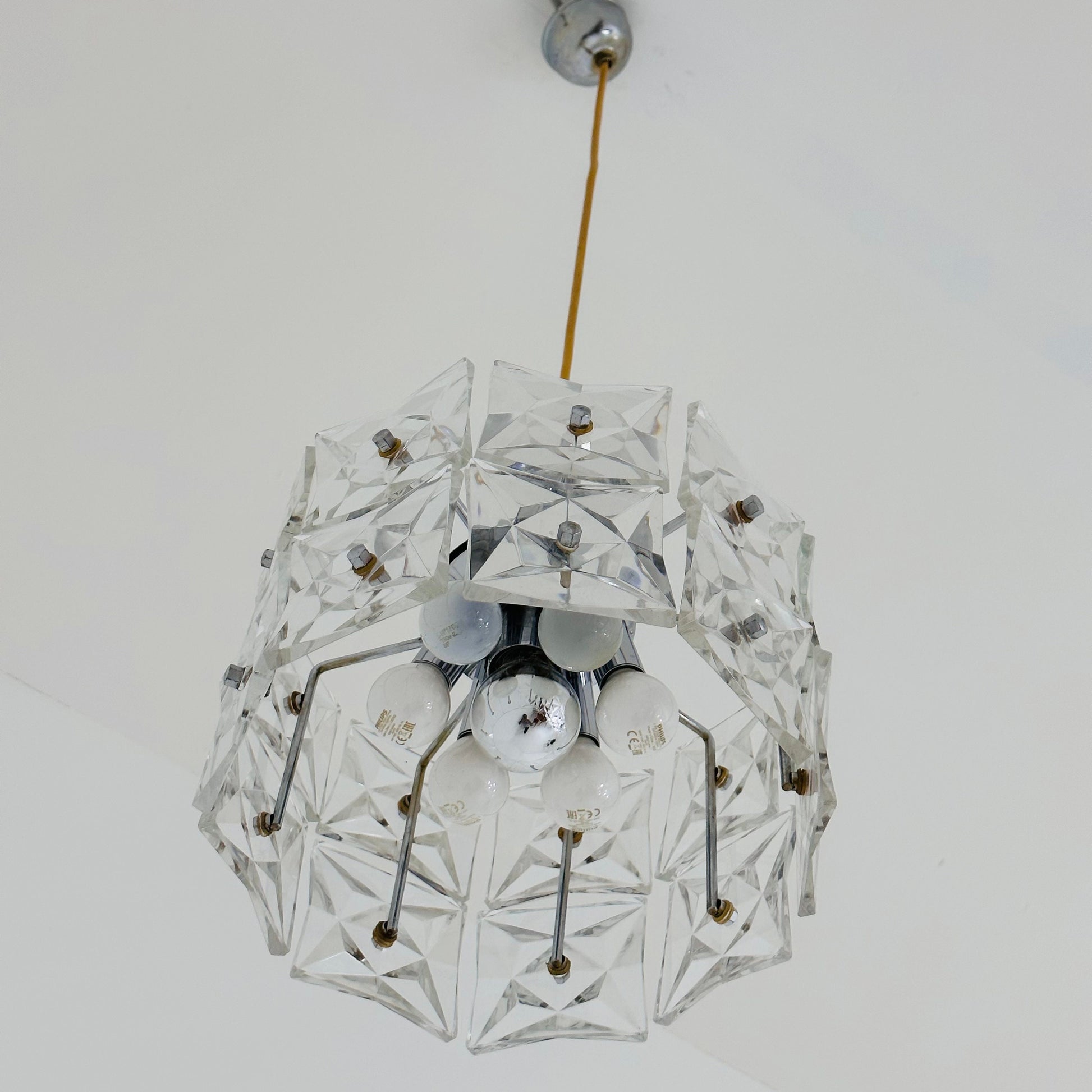 Mid-Century Crystal Glass & Chrome Pendant Lamp from Kinkeldey, 1960s