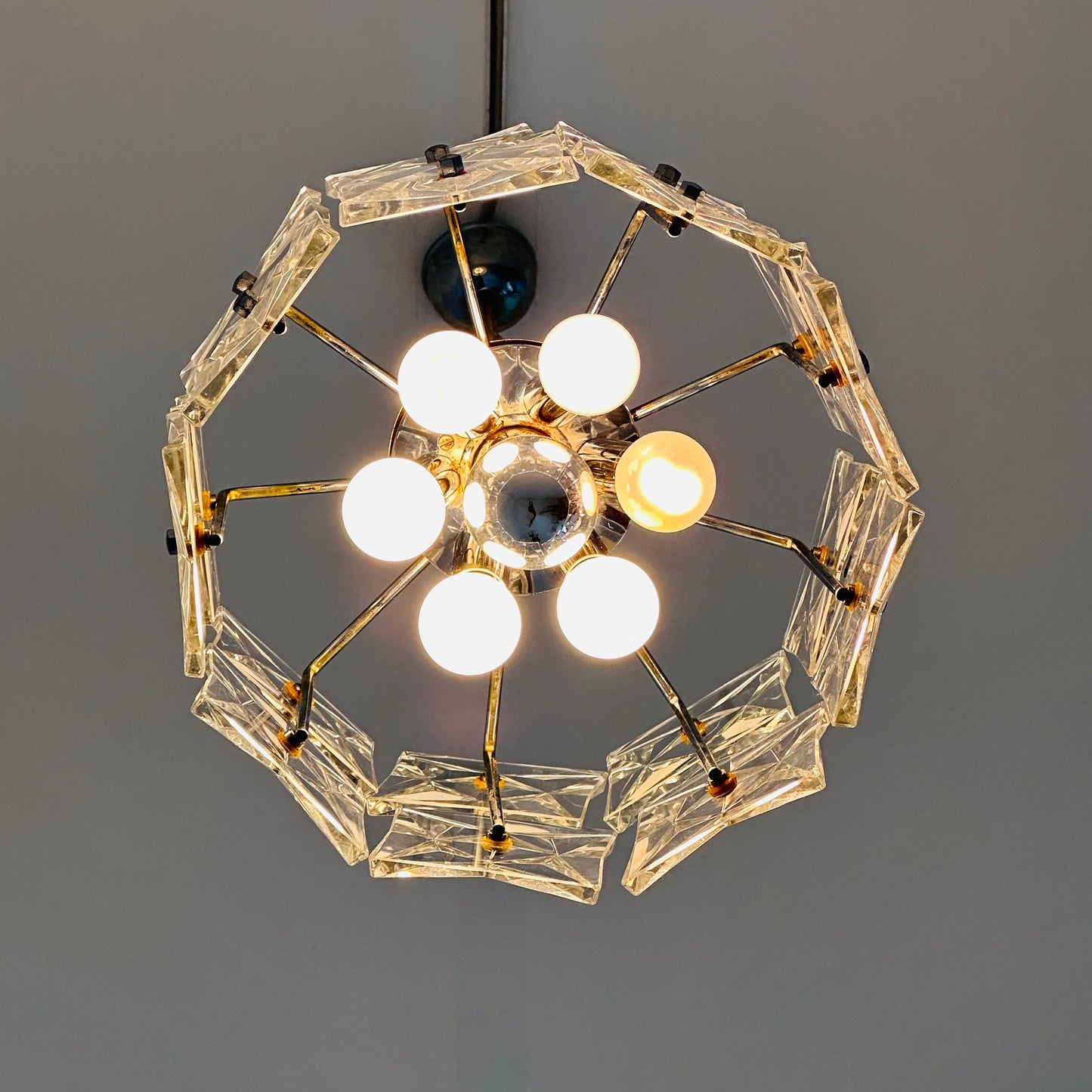 Mid-Century Crystal Glass & Chrome Pendant Lamp from Kinkeldey, 1960s