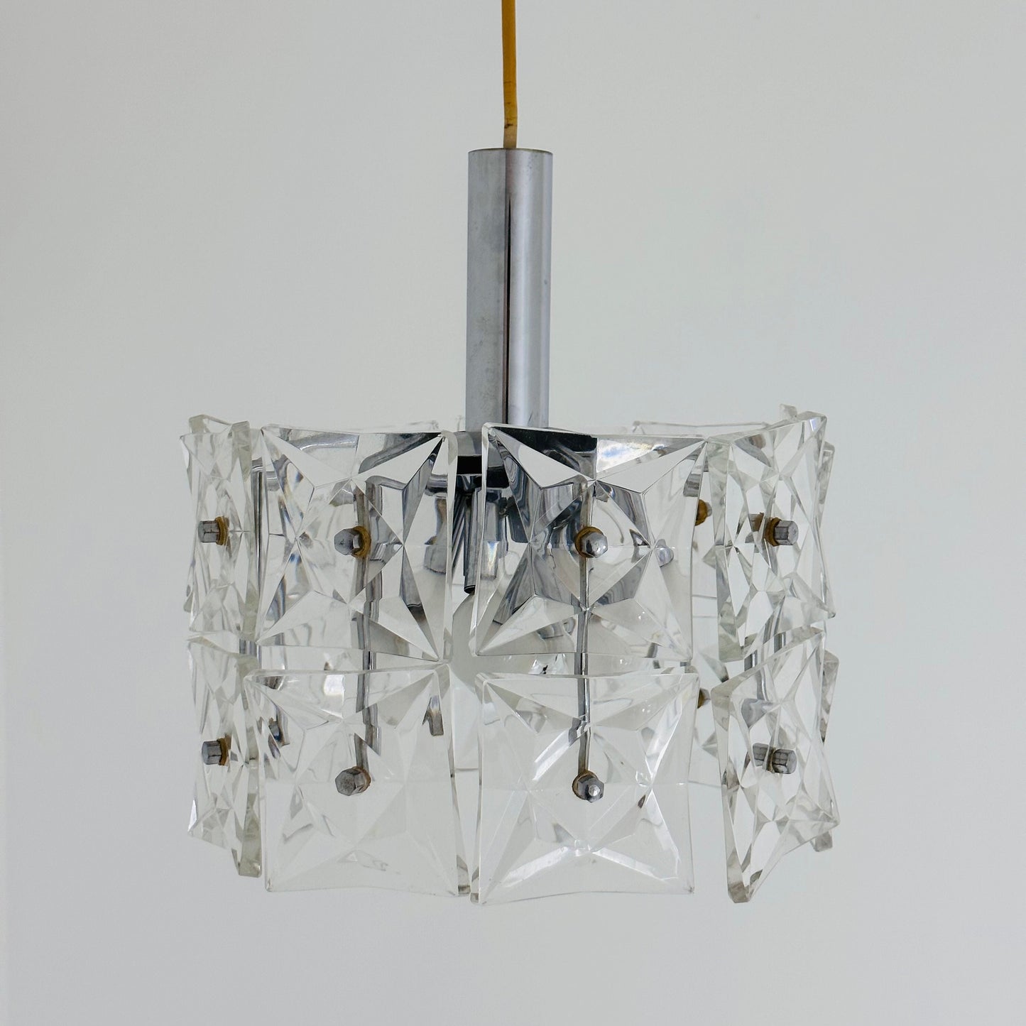 Mid-Century Crystal Glass & Chrome Pendant Lamp from Kinkeldey, 1960s