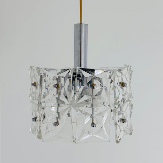 Mid-Century Crystal Glass & Chrome Pendant Lamp from Kinkeldey, 1960s