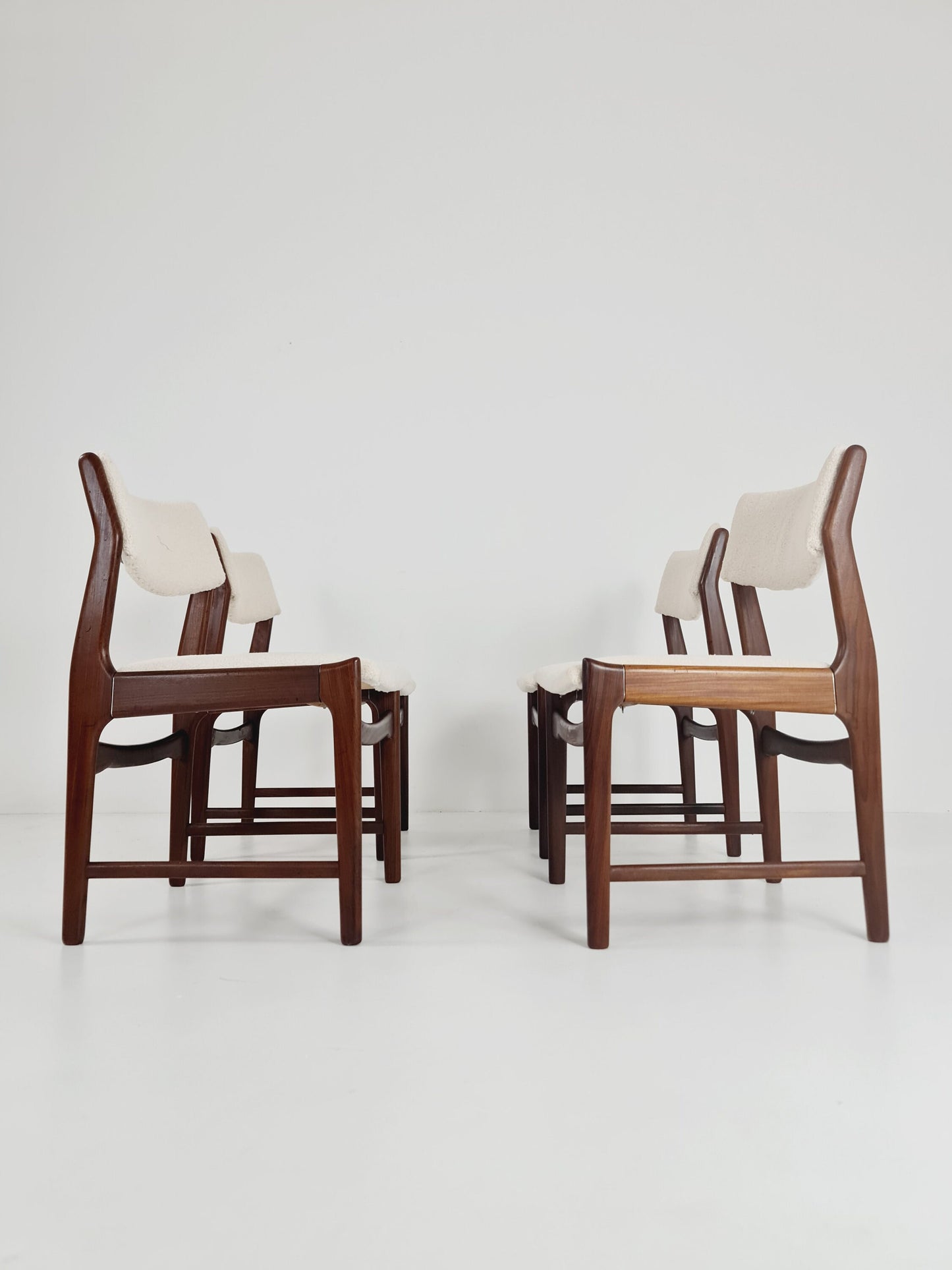 Mid century German teak ,Teddy fabric Dining Chair by De Coene , 1960s, set of 4