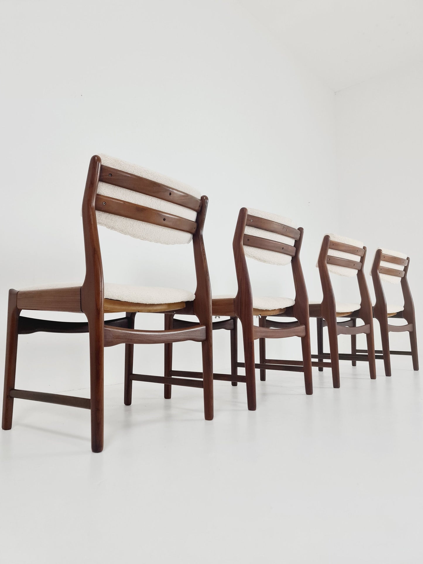 Mid century German teak ,Teddy fabric Dining Chair by De Coene , 1960s, set of 4