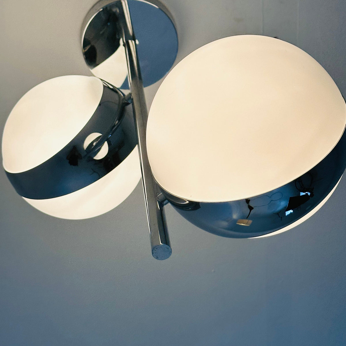 Vintage Gino Sarfatti Style Space Age 2 Glass ceiling Lamp, 1970s Italy