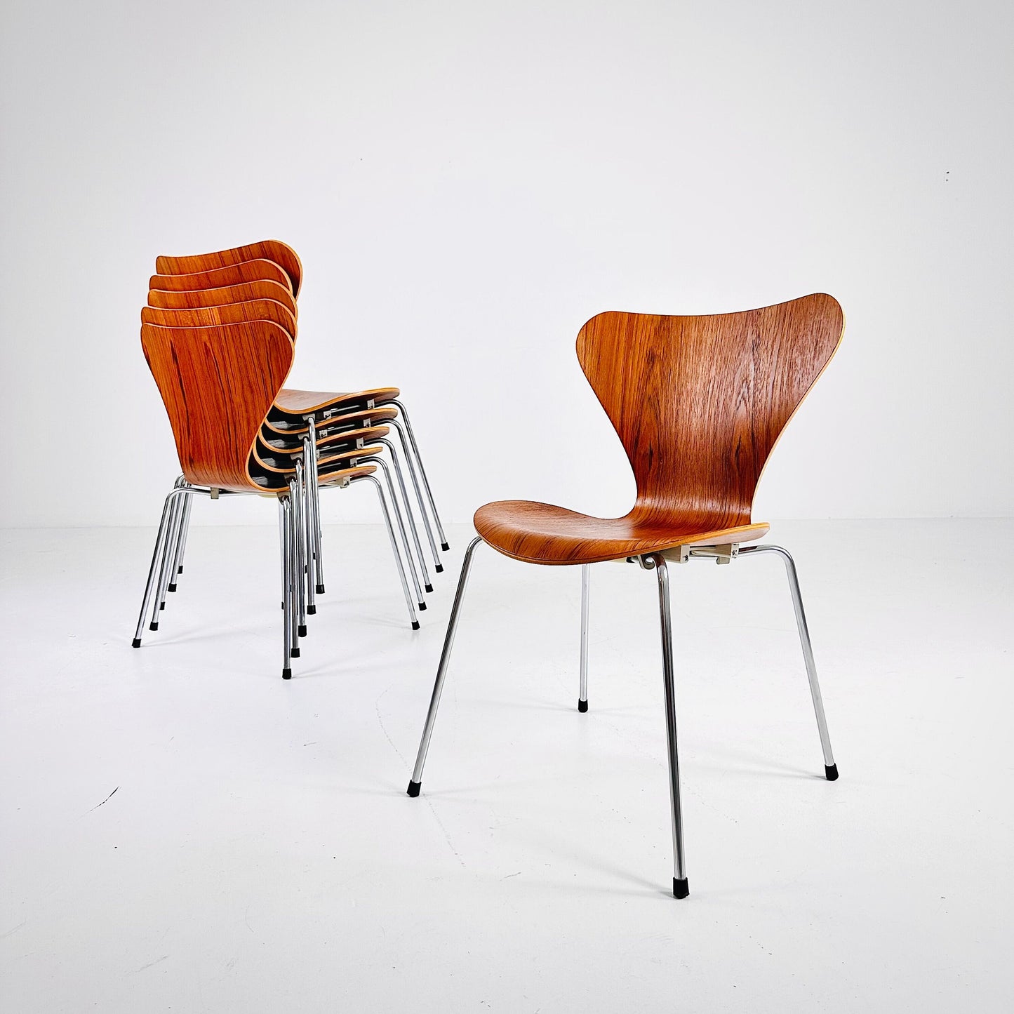 Vintage Teak 3107 Dining Chairs by Arne Jacobsen for Fritz Hansen, 1950s, Set of 6