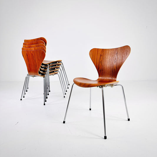 Vintage Teak 3107 Dining Chairs by Arne Jacobsen for Fritz Hansen, 1950s, Set of 6