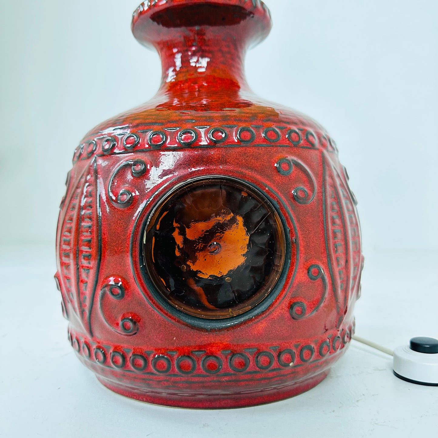 Mid century ceramic & glass table Lampe 1970s France