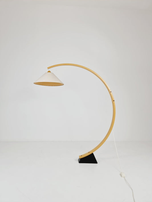 Rare Midcentury Swedish floor lamp arm beech with by Marksljöd Sweden, 1970s
