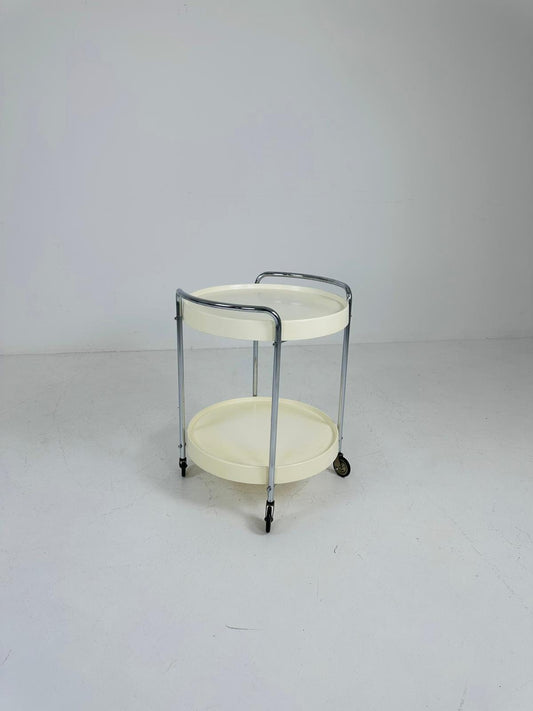 Mid-century Plastic and metal chrome round Italian bar Trolley 1950s