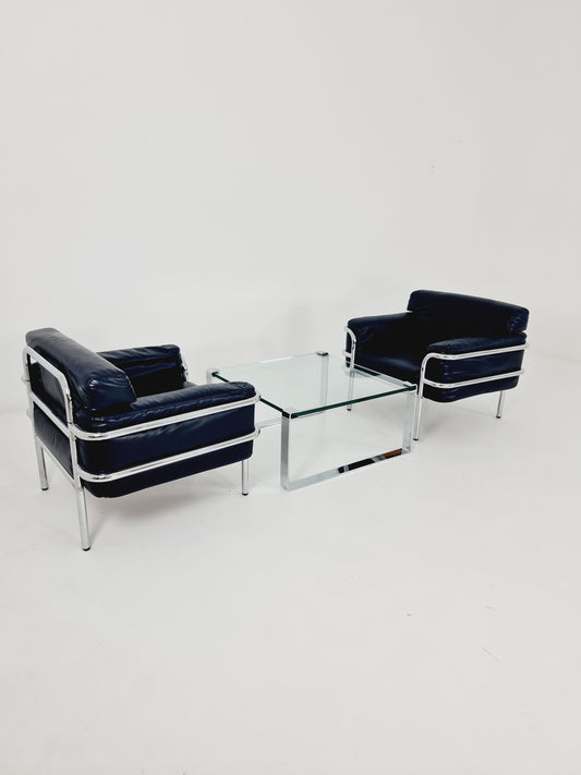 Mid century leather Bauhaus -Style of Cassia LC2 style sofa Set of 2 ,1980s