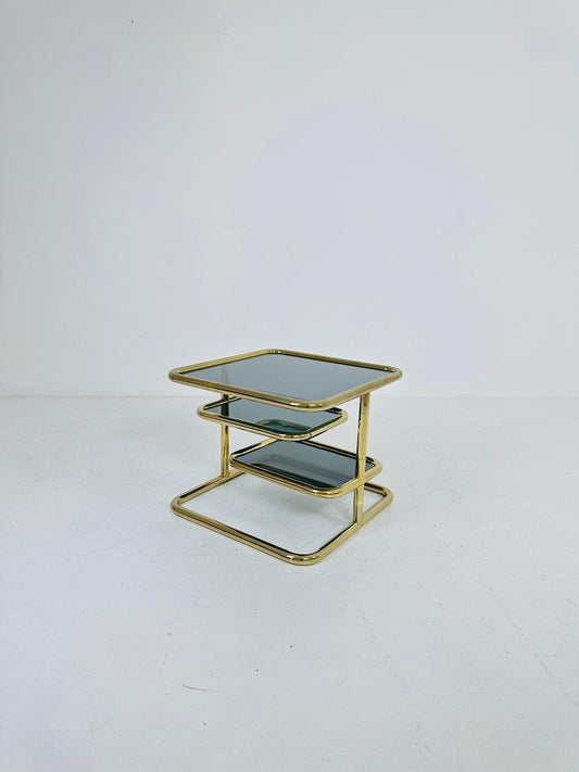 Mid-Century Modern Vintage Brass Metal Glass Swiveling Coffee Table Circa 1970