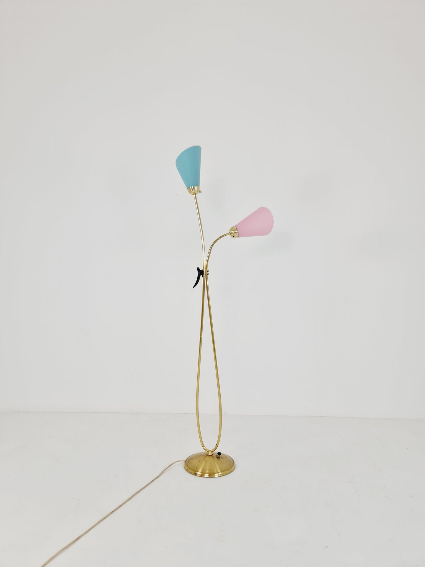 Mid century brass German Arc floor lamp with flex arms, 1960s