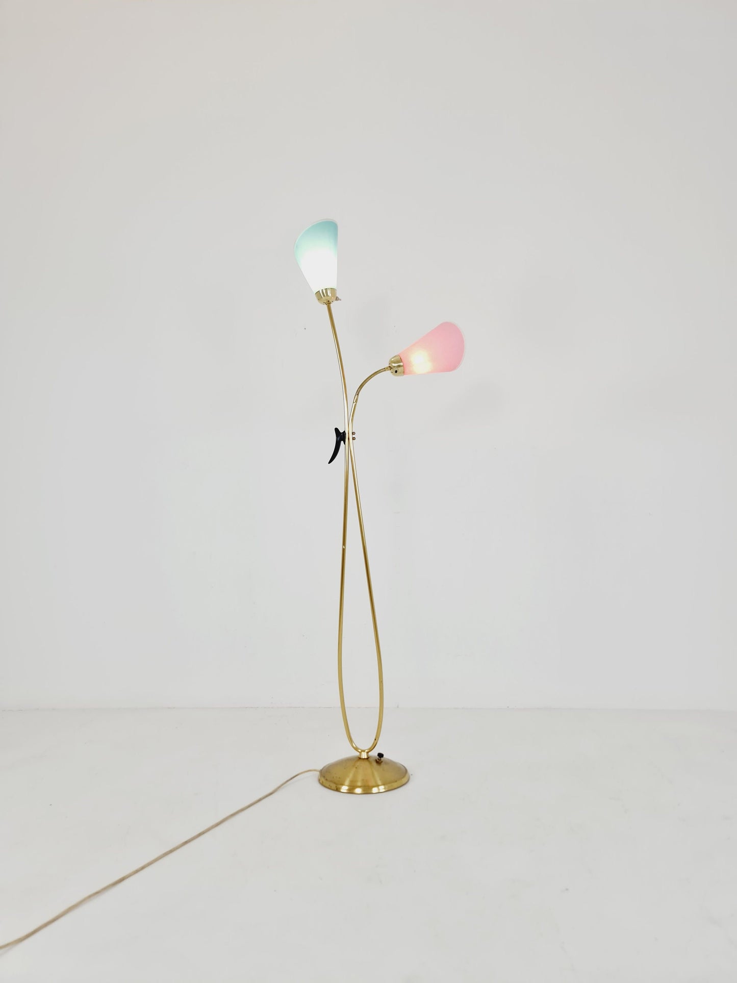Mid century brass German Arc floor lamp with flex arms, 1960s