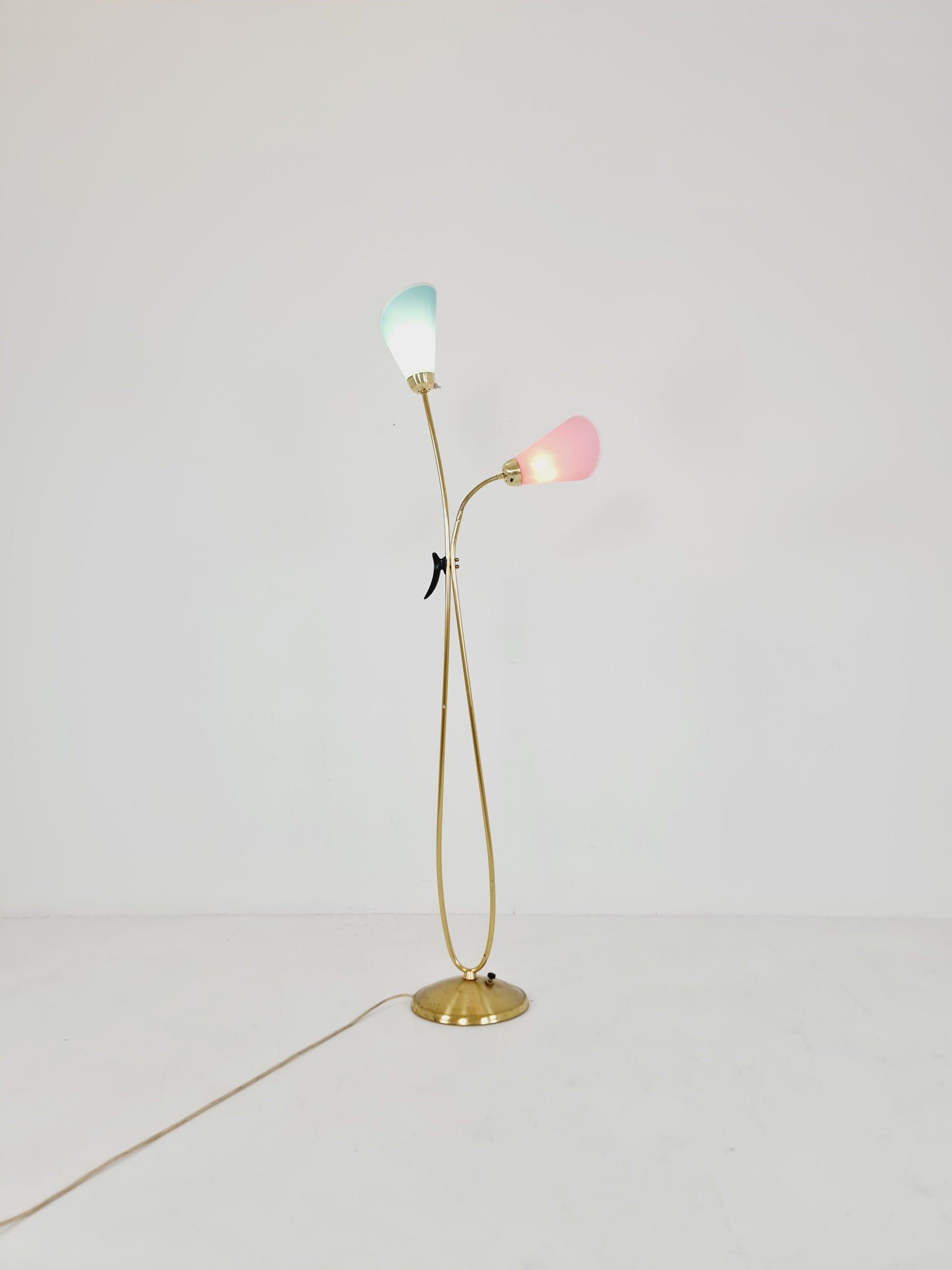 Mid century brass German Arc floor lamp with flex arms, 1960s