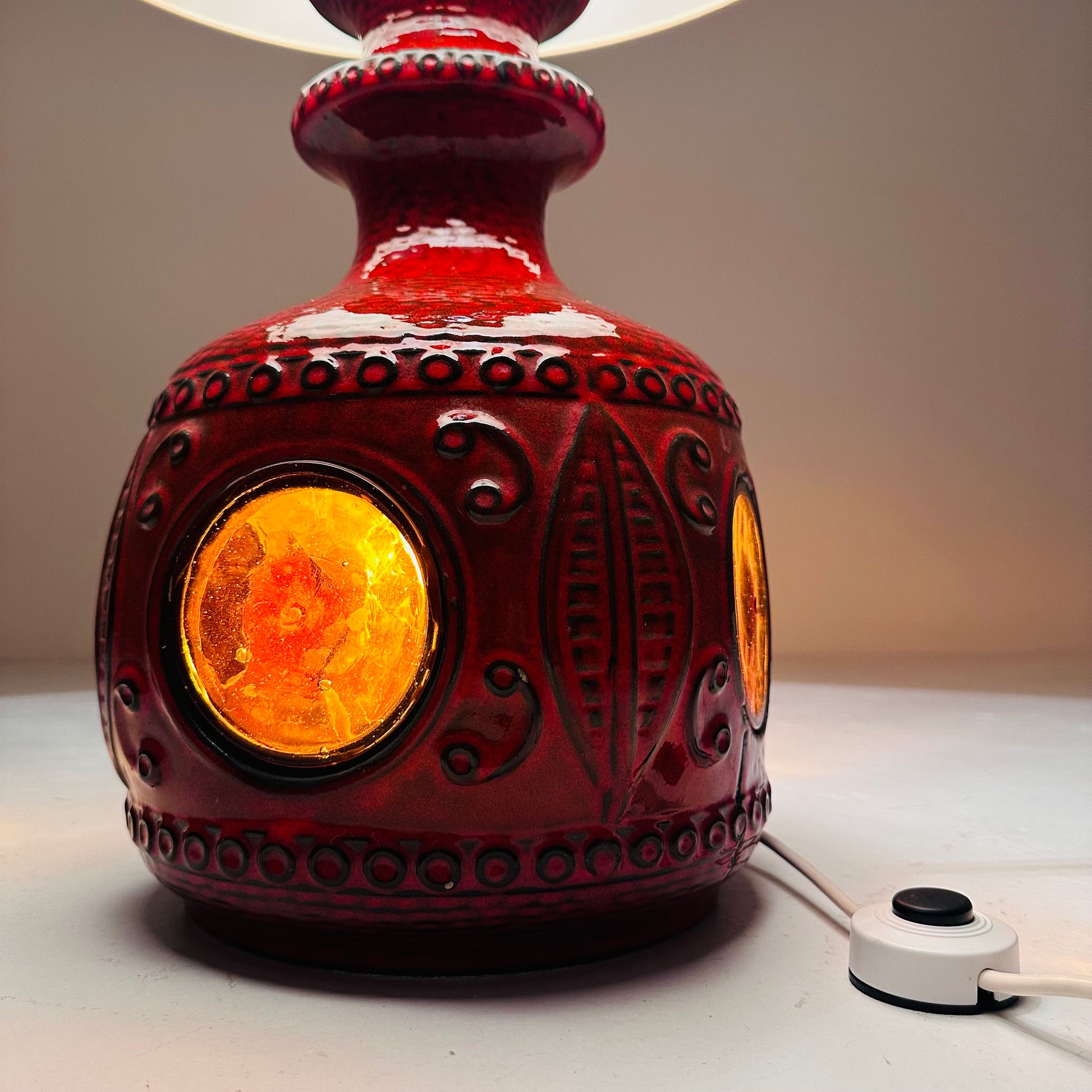 Mid century ceramic & glass table Lampe 1970s France