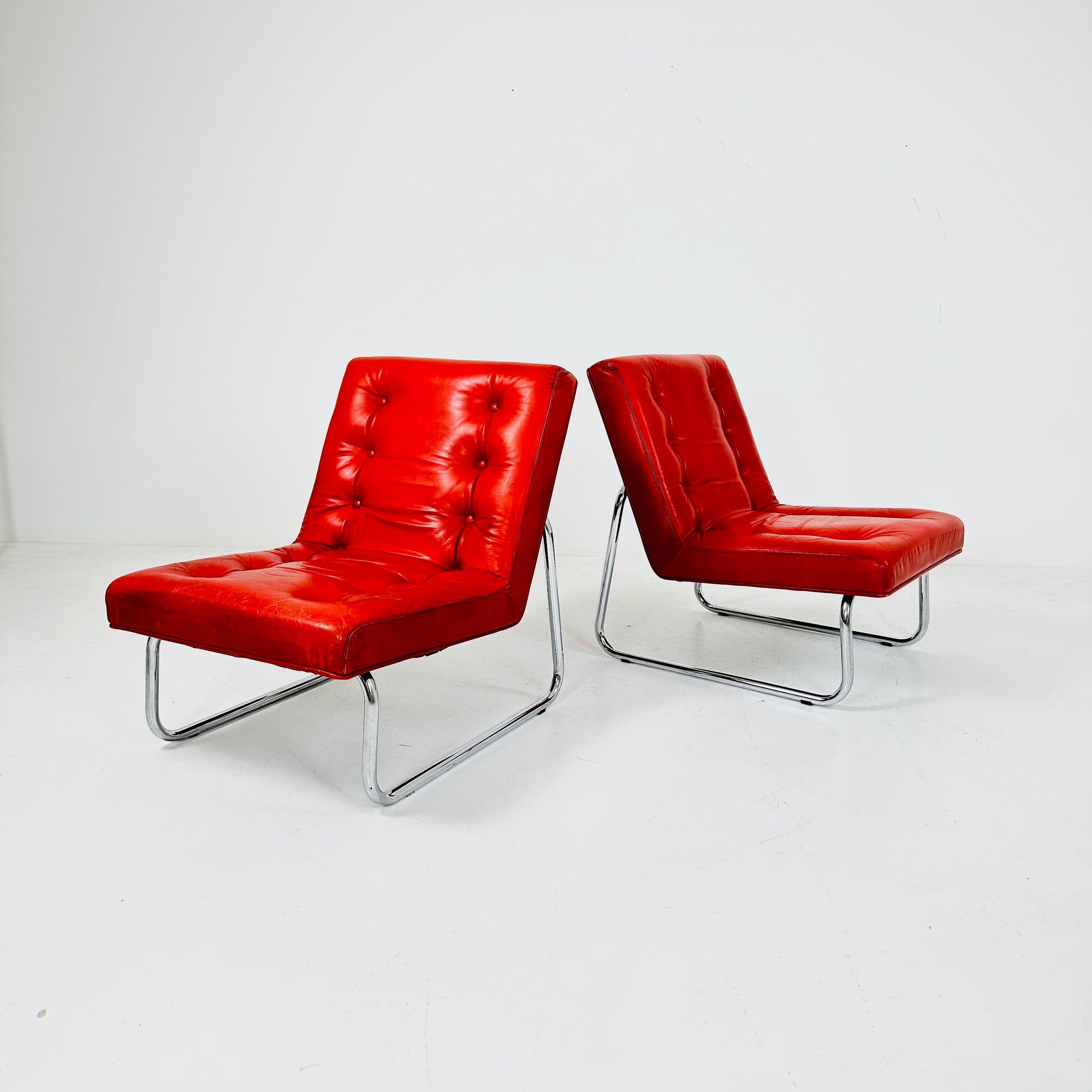 Set of 2 vintage Austrian low lounge chairs By Wiesner Hager Austria 1960s