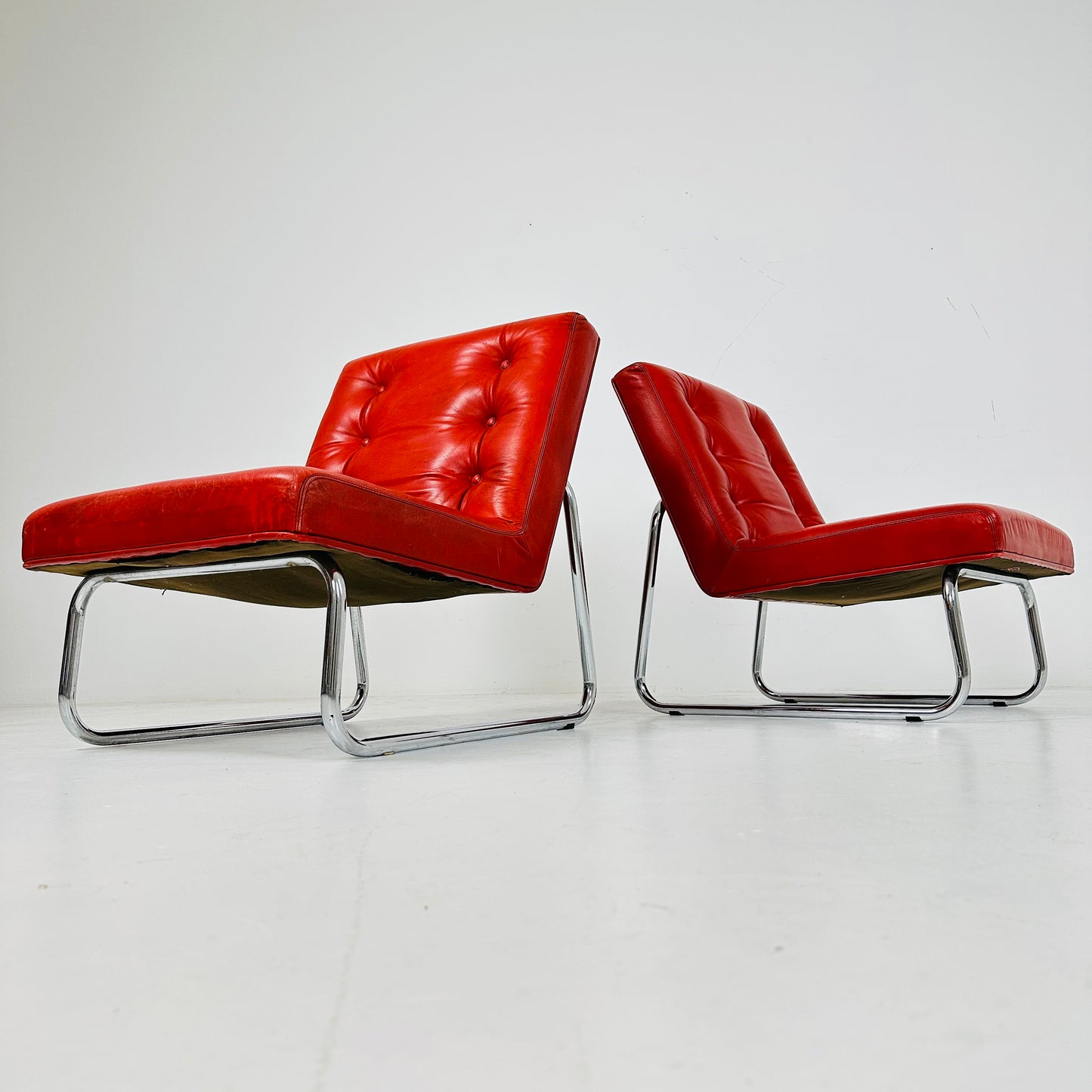 Set of 2 vintage Austrian low lounge chairs By Wiesner Hager Austria 1960s