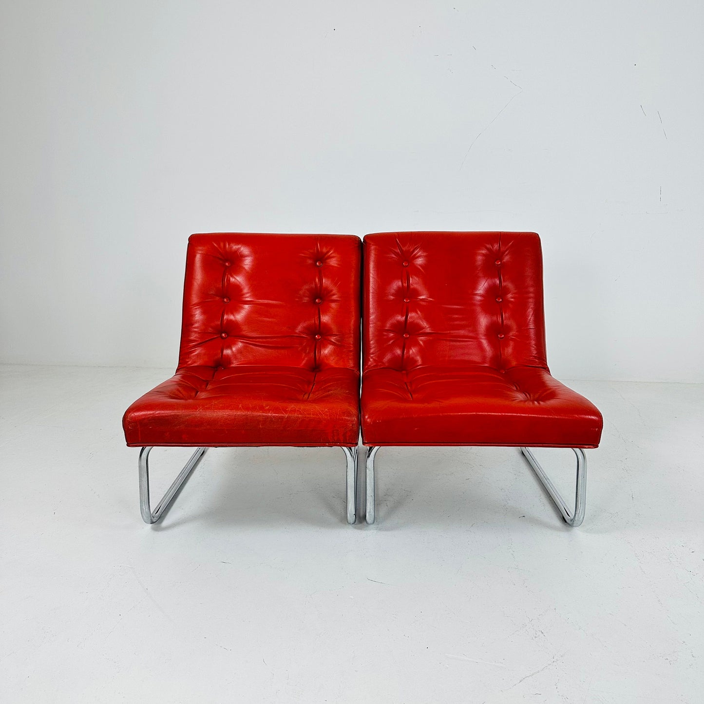 Set of 2 vintage Austrian low lounge chairs By Wiesner Hager Austria 1960s