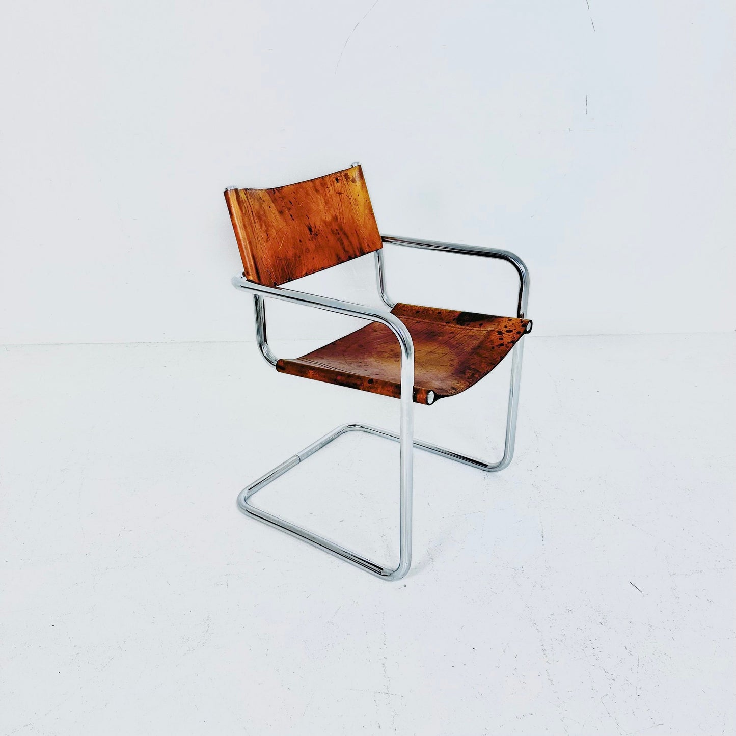 1 of 3 Vintage Model S34 Cognac Saddle Leather Dining Chairs by Mart Stam & Marcel Breuer 1980s