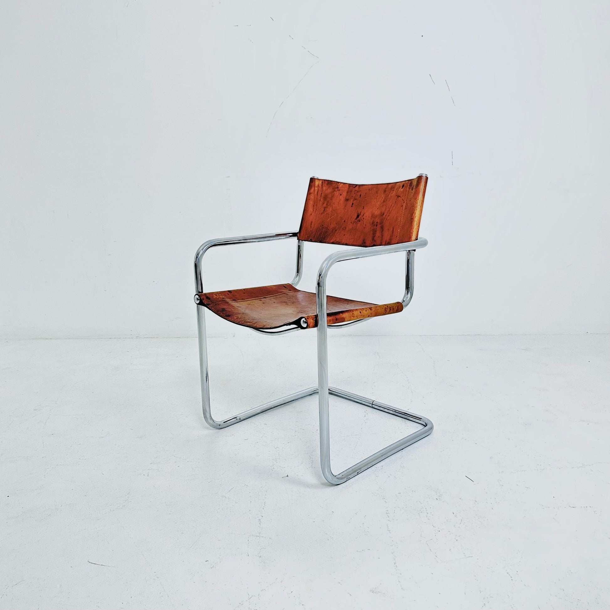 1 of 3 Vintage Model S34 Cognac Saddle Leather Dining Chairs by Mart Stam & Marcel Breuer 1980s