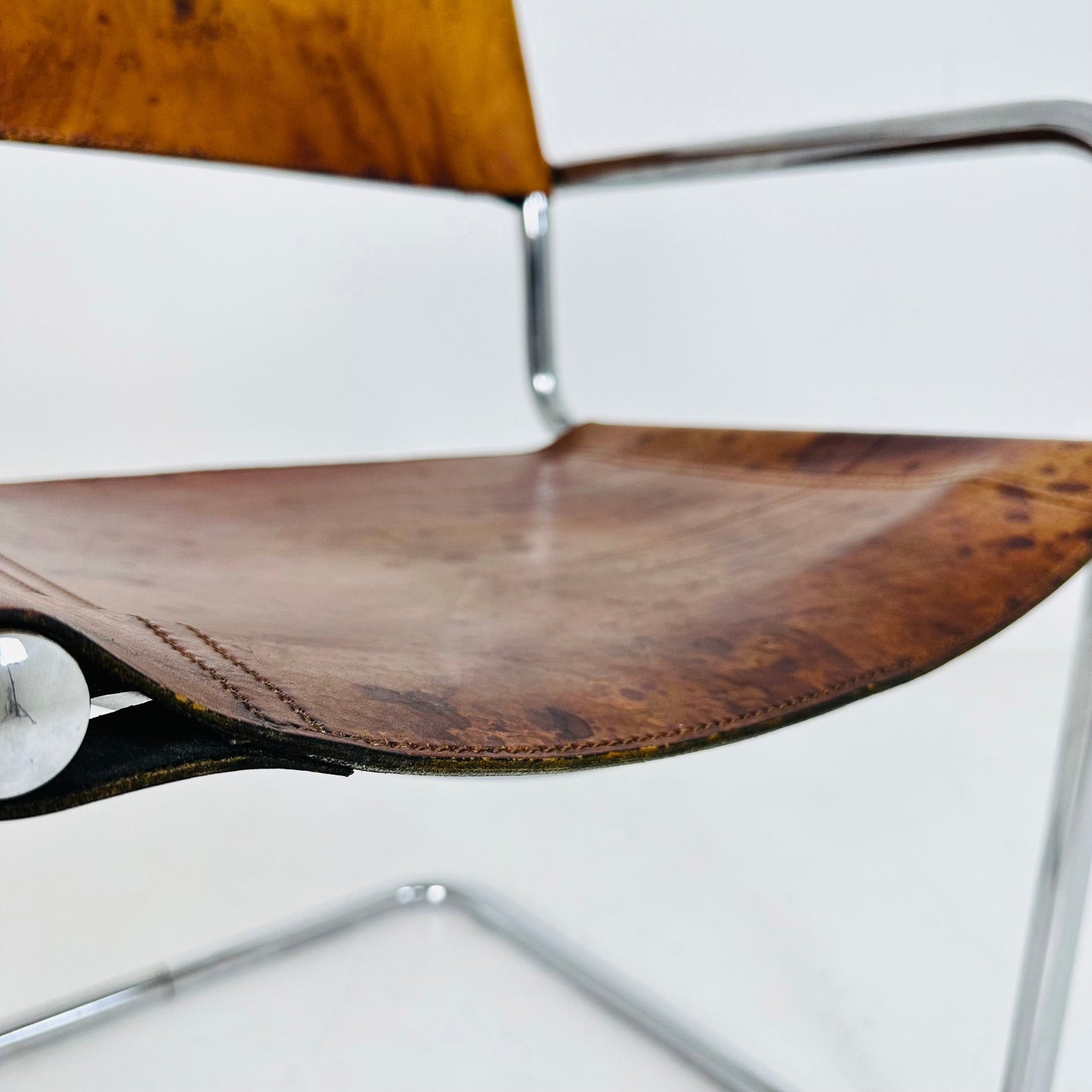 1 of 3 Vintage Model S34 Cognac Saddle Leather Dining Chairs by Mart Stam & Marcel Breuer 1980s