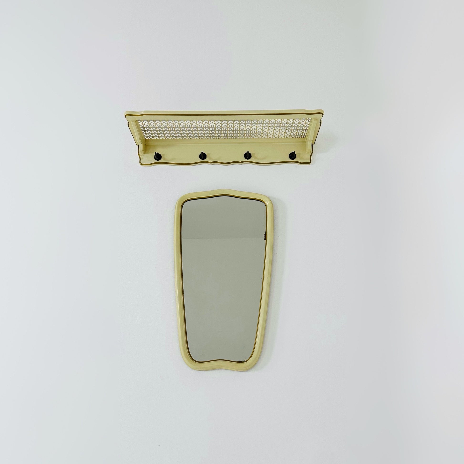 Mid-century wooden Frame Minimalist Mirror and shelf , 1950s, Germany by Mann Möbel